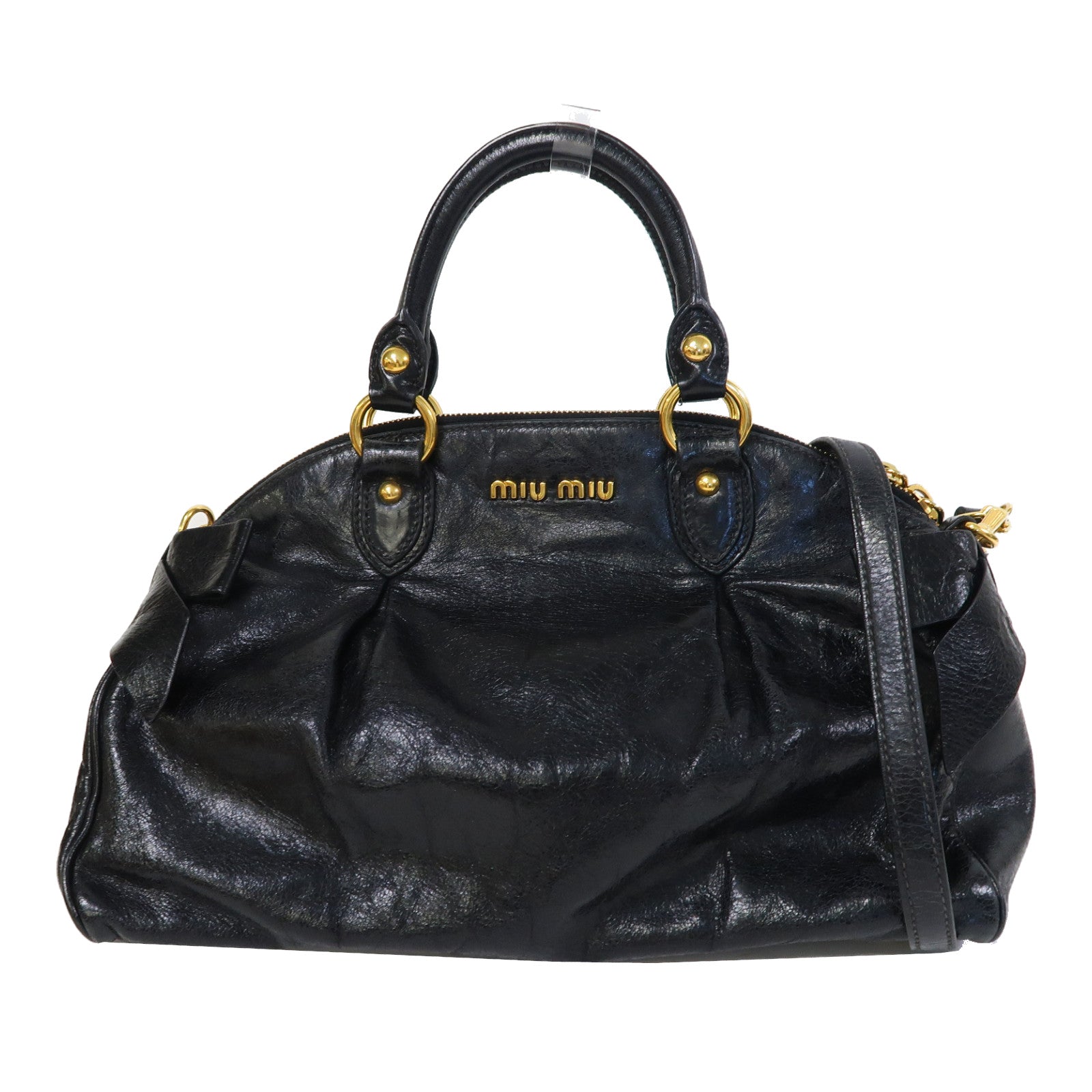 Miu Miu 牛皮皮革2 Way Shoulder金扣手挽肩背兩用袋黑色