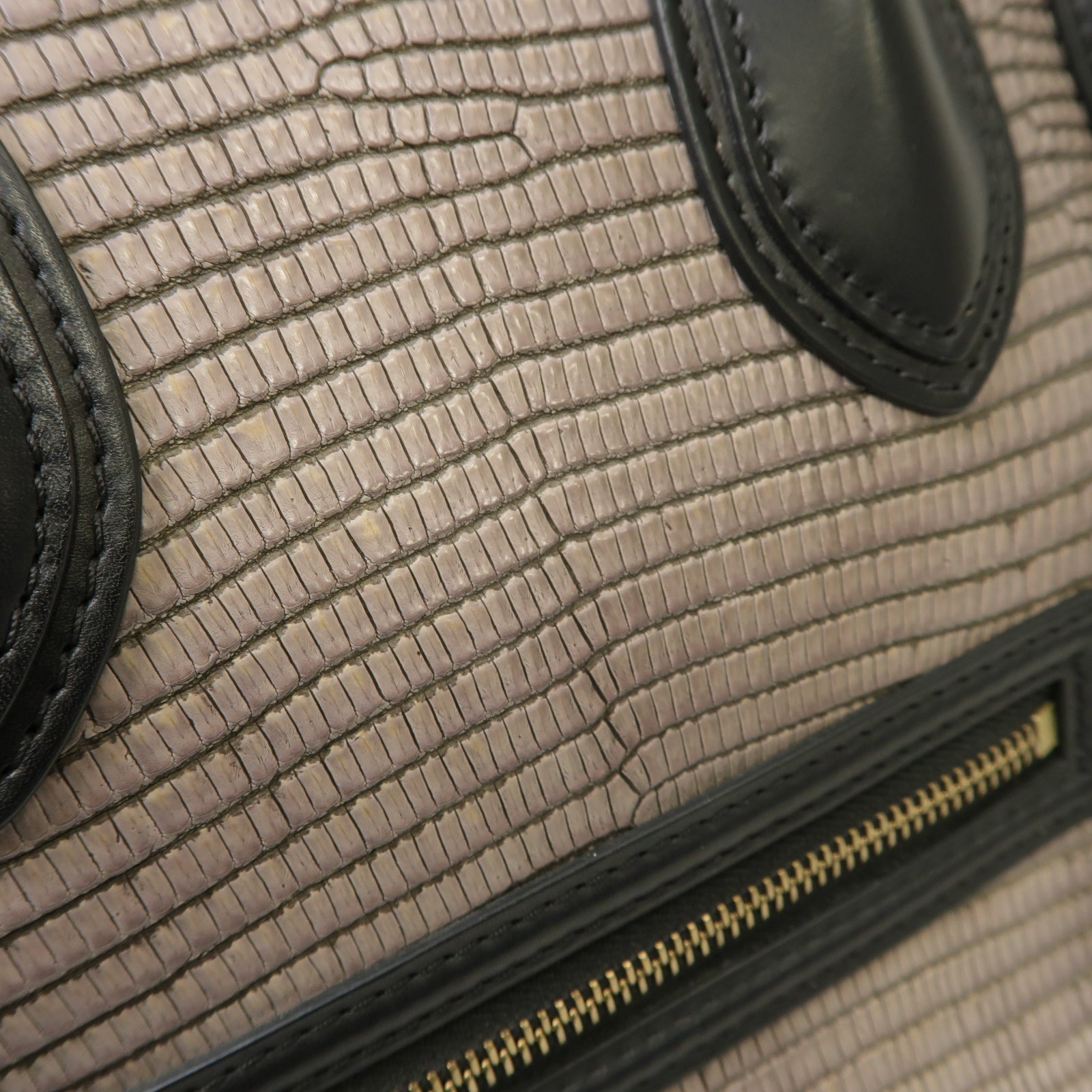 CELINE 牛皮皮革/蜥蝪皮革Mini Luggage金扣手挽袋黑色/灰色