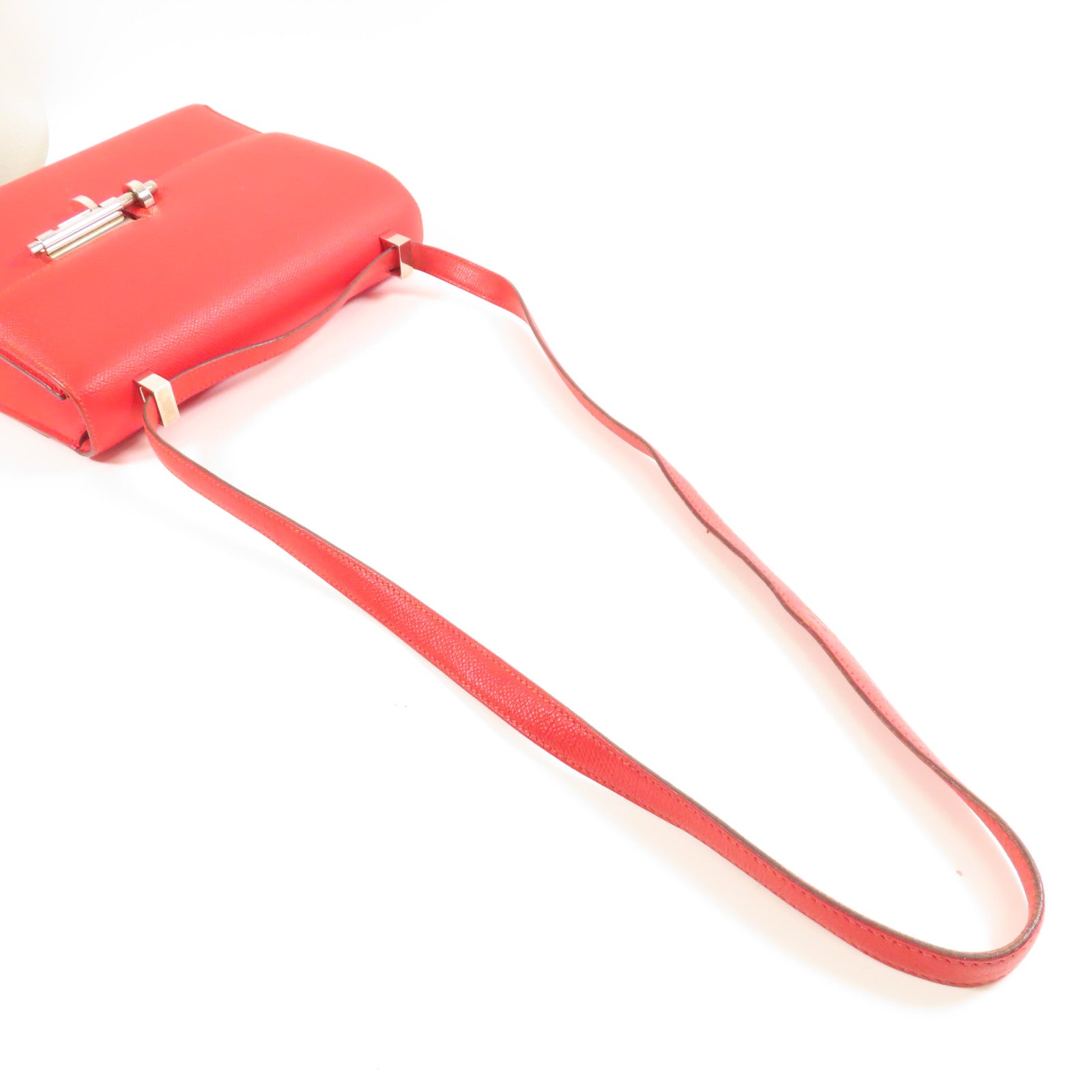 HERMES Epsom皮革Verrou 23銀扣肩背袋Rouge de Coeur