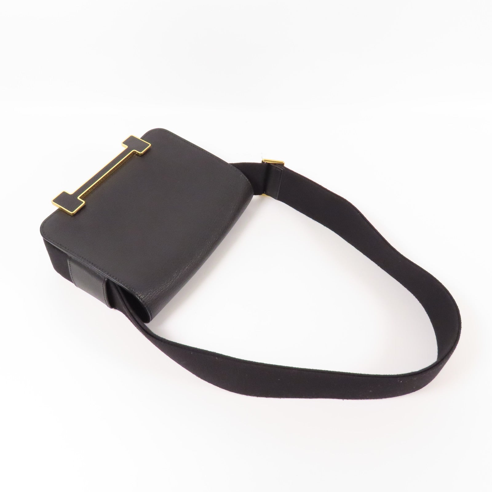HERMES Chevre皮革金扣Geta肩背袋Noir
