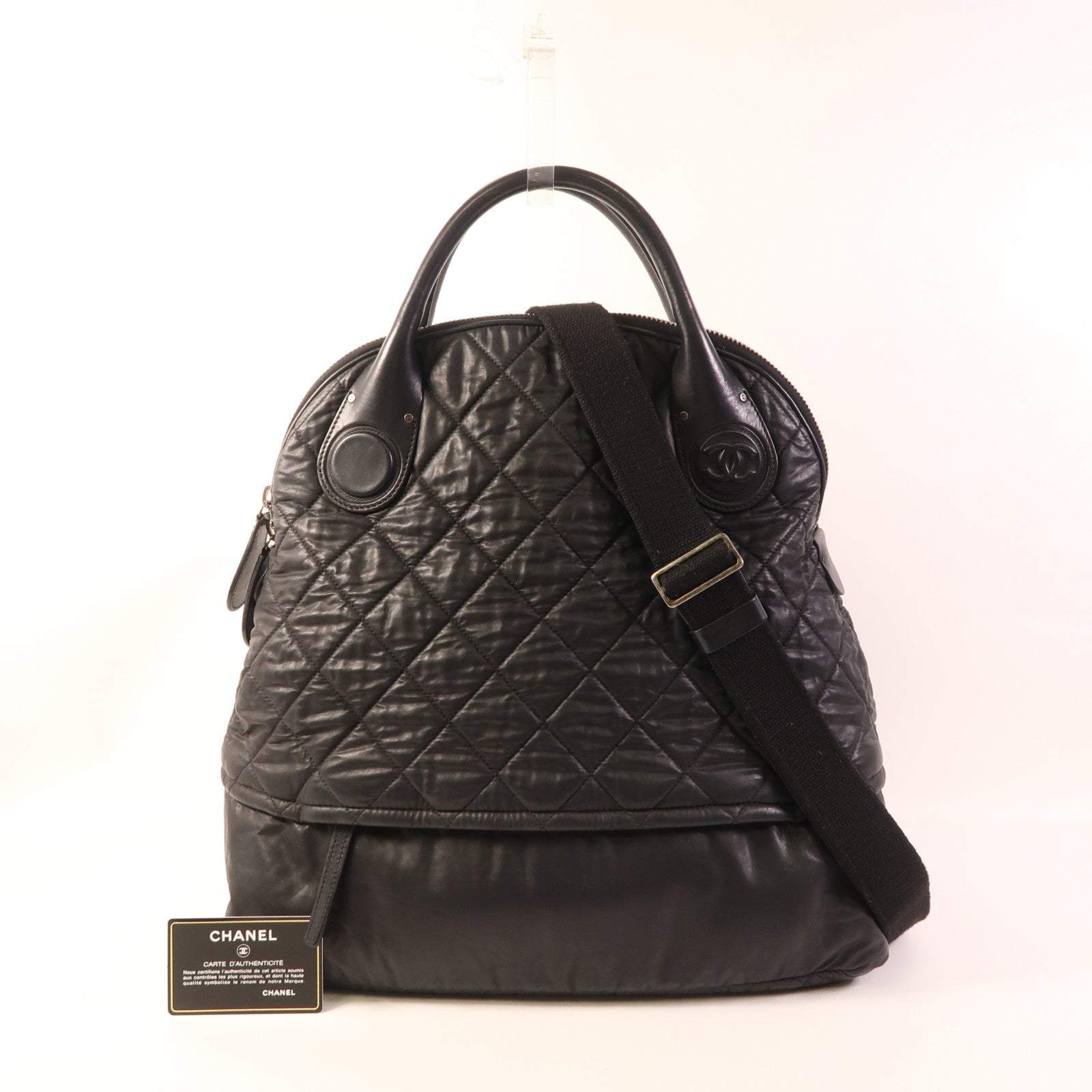 CHANEL 尼龍2 Way Bag銀扣手挽肩背兩用袋