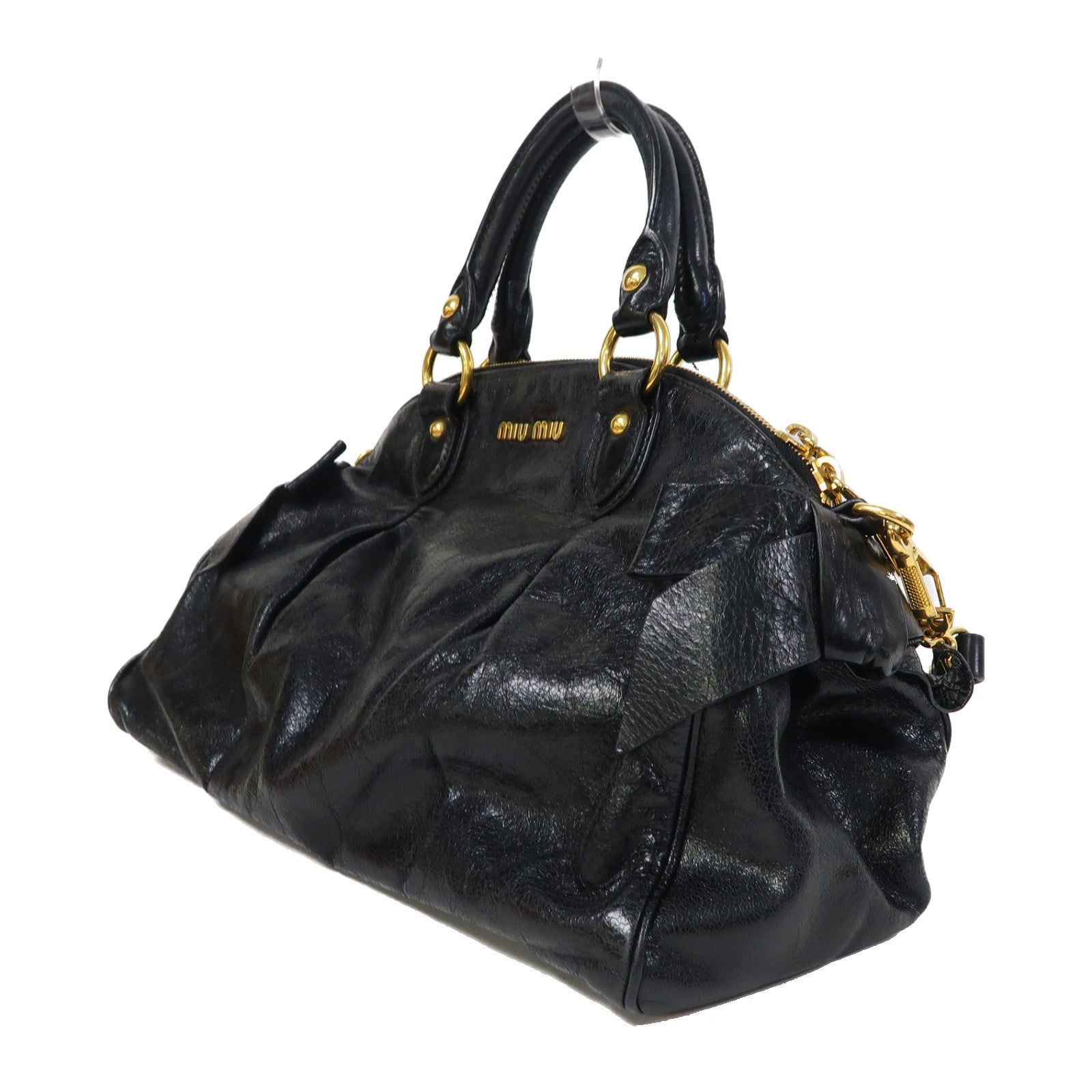 Miu Miu 牛皮皮革2 Way Shoulder金扣手挽肩背兩用袋黑色