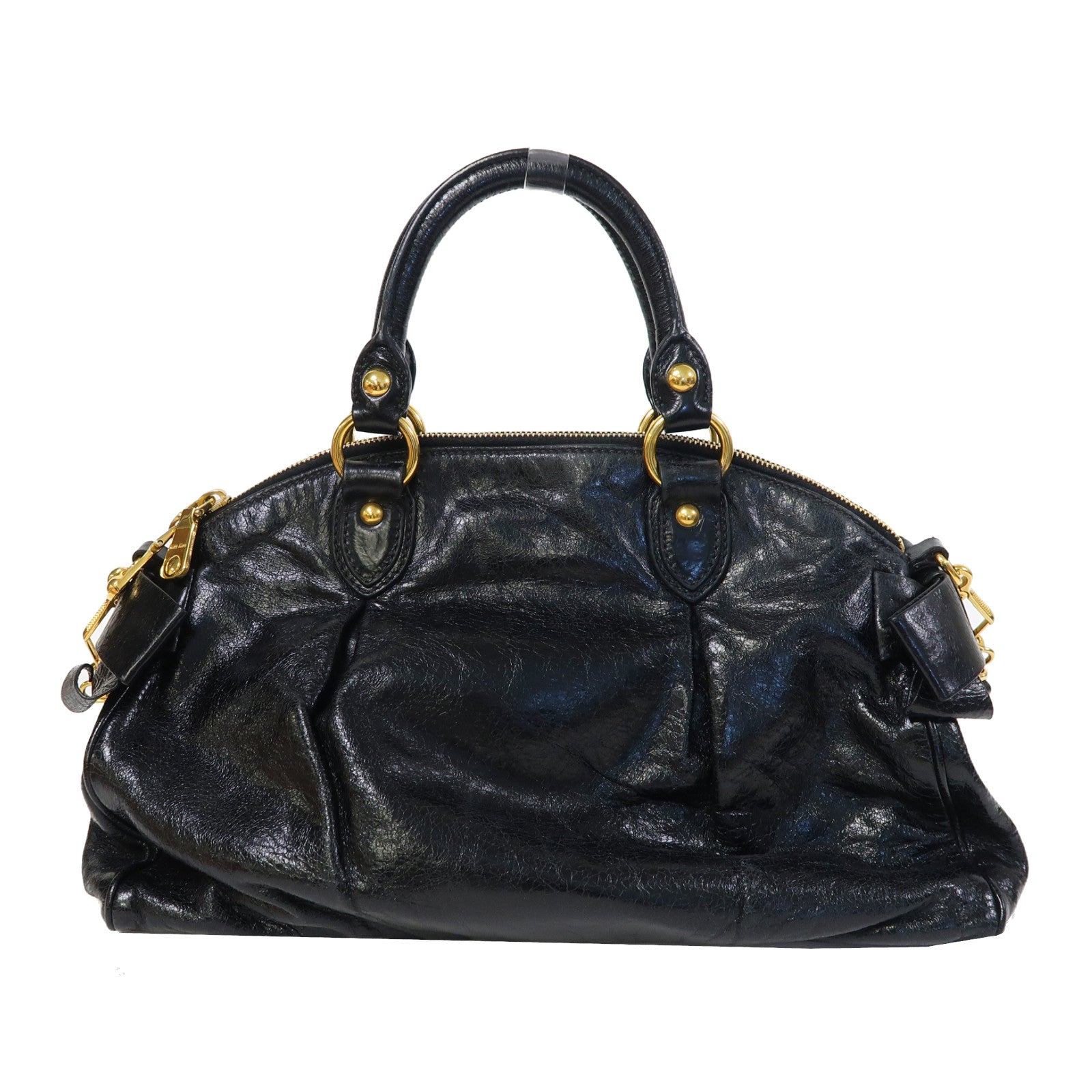 Miu Miu 牛皮皮革2 Way Shoulder金扣手挽肩背兩用袋黑色