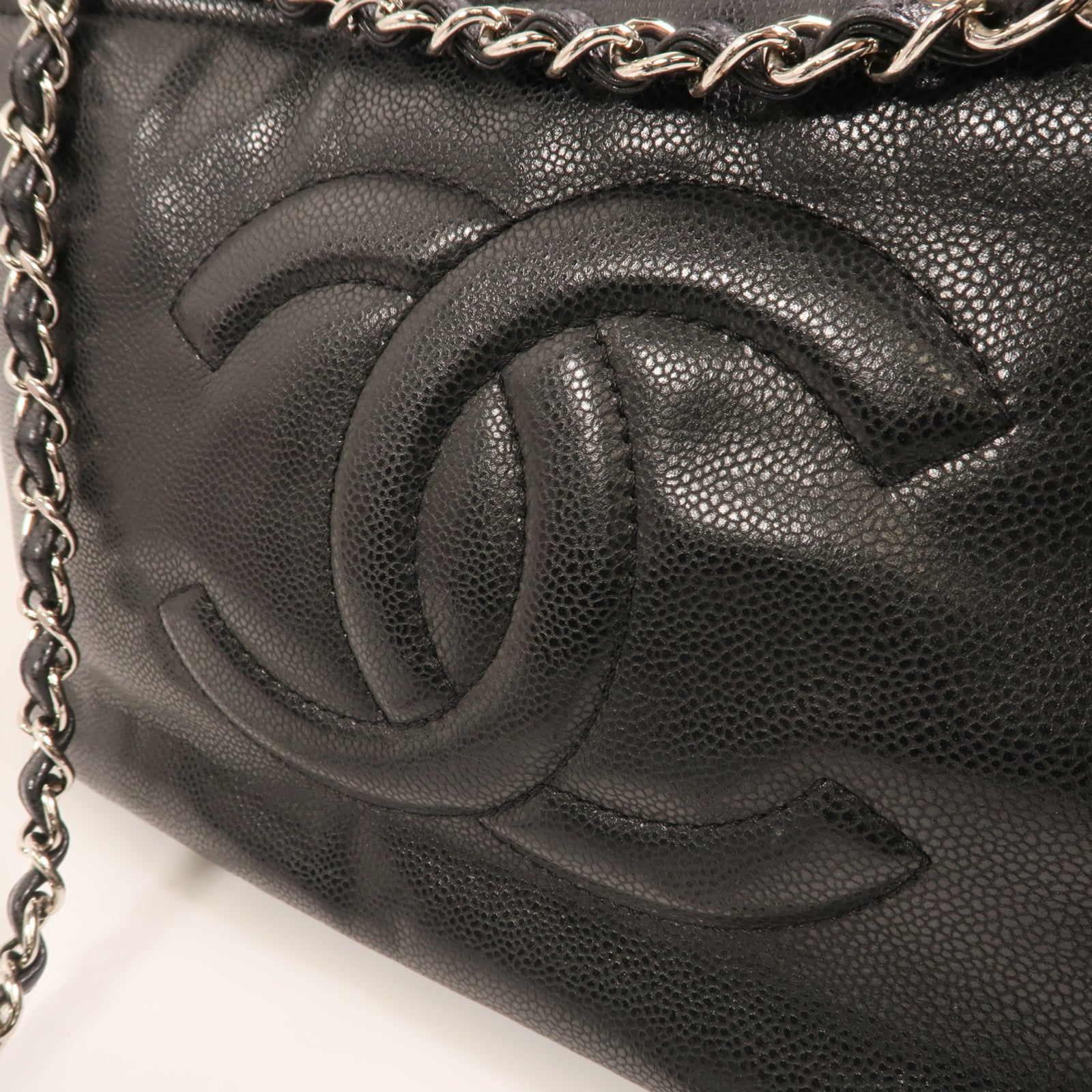 CHANEL 牛皮皮革Chain Shoulder Bag銀扣鏈帶肩背袋