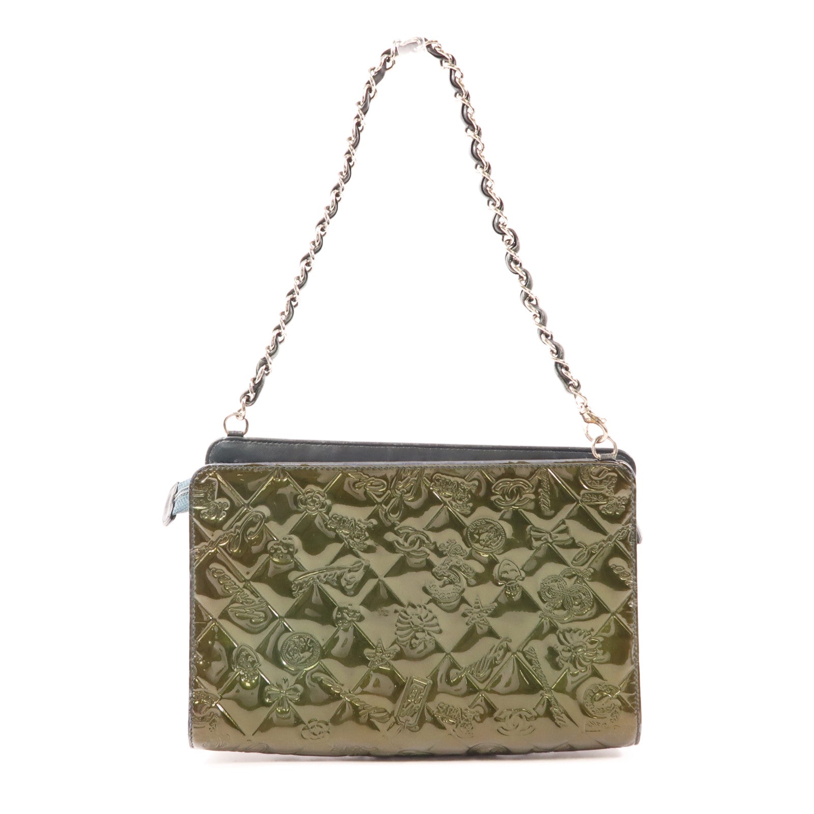 CHANEL 漆皮皮革Shoulder Bag銀扣肩背袋