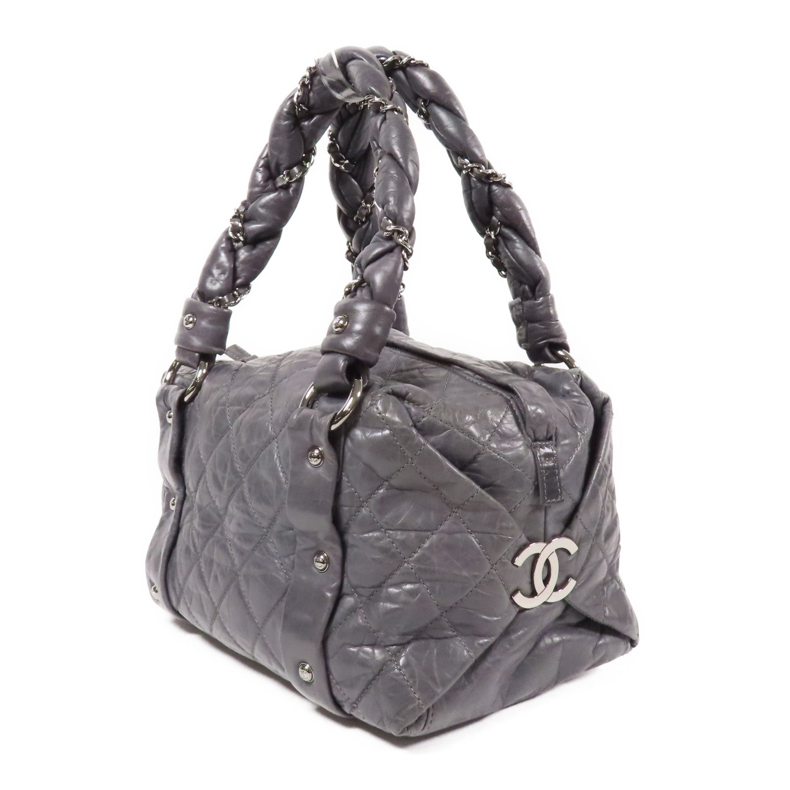 CHANEL CC SHW Handbag Calfskin Leather Gray