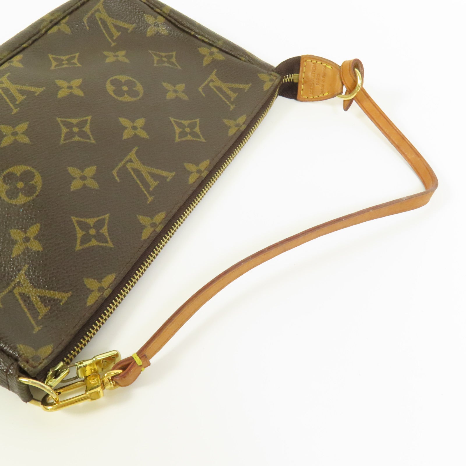 LOUIS VUITTON Monogram Pochette Accessoires金扣手挽袋棕色