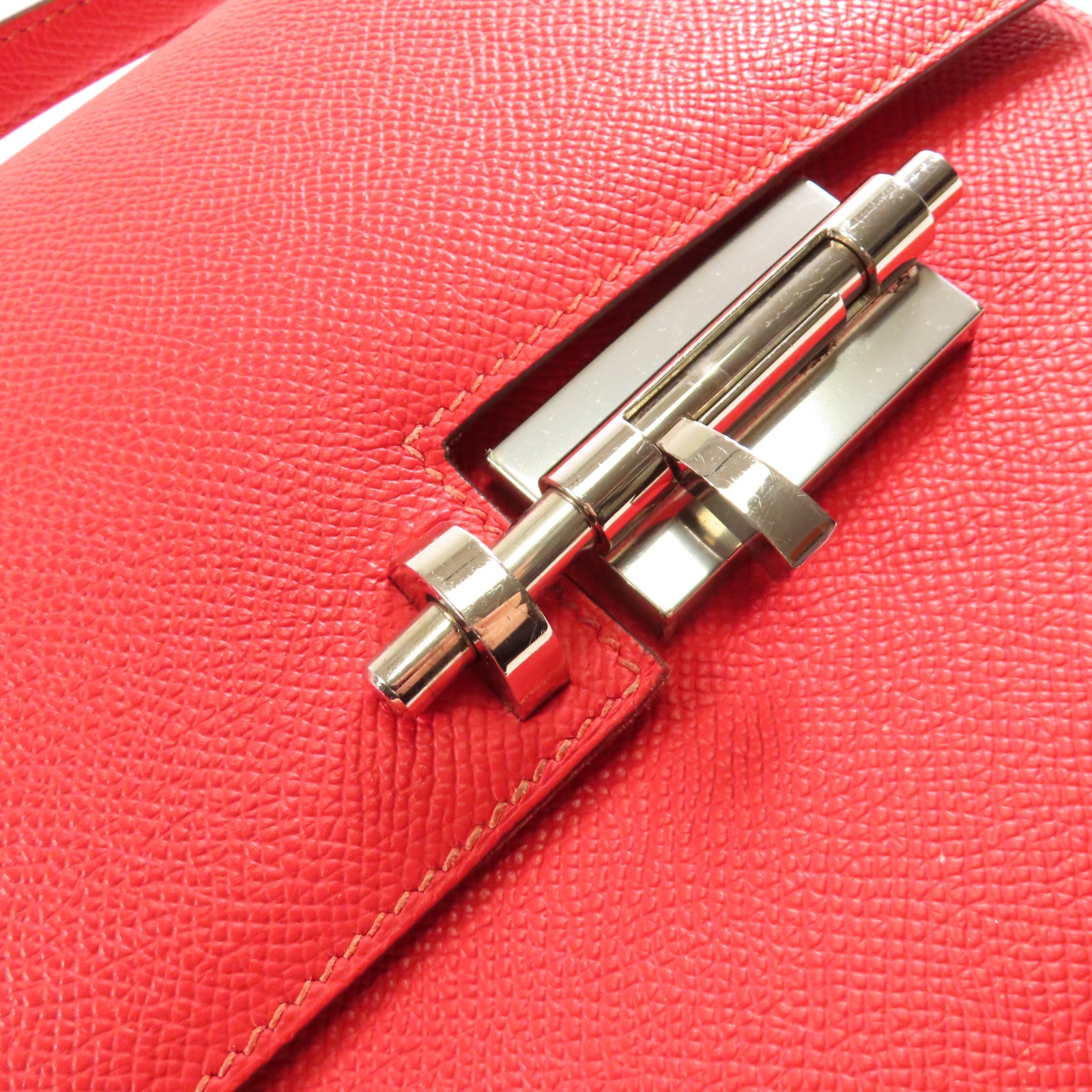 HERMES Epsom皮革Verrou 23銀扣肩背袋Rouge de Coeur