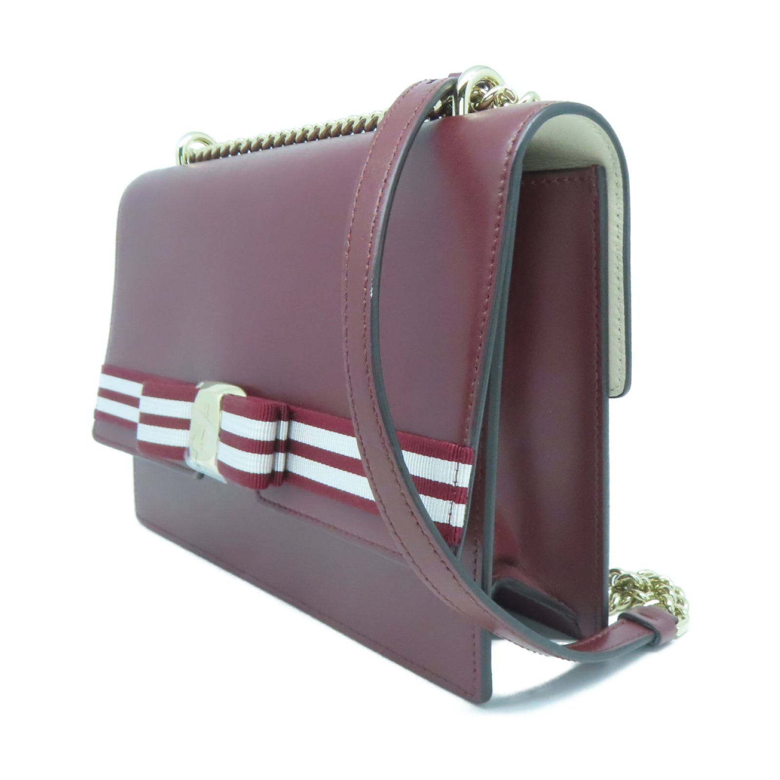 Salvatore Ferragamo 【激減優惠】牛皮皮革Shoulder Bag金扣鏈帶肩背袋酒紅色