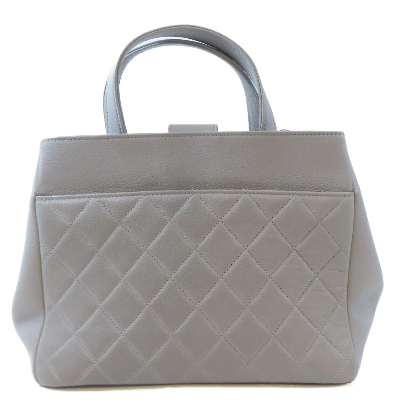 CHANEL 菱格牛皮皮革2 Way Shoulder金扣鏈帶手挽肩背兩用袋灰色