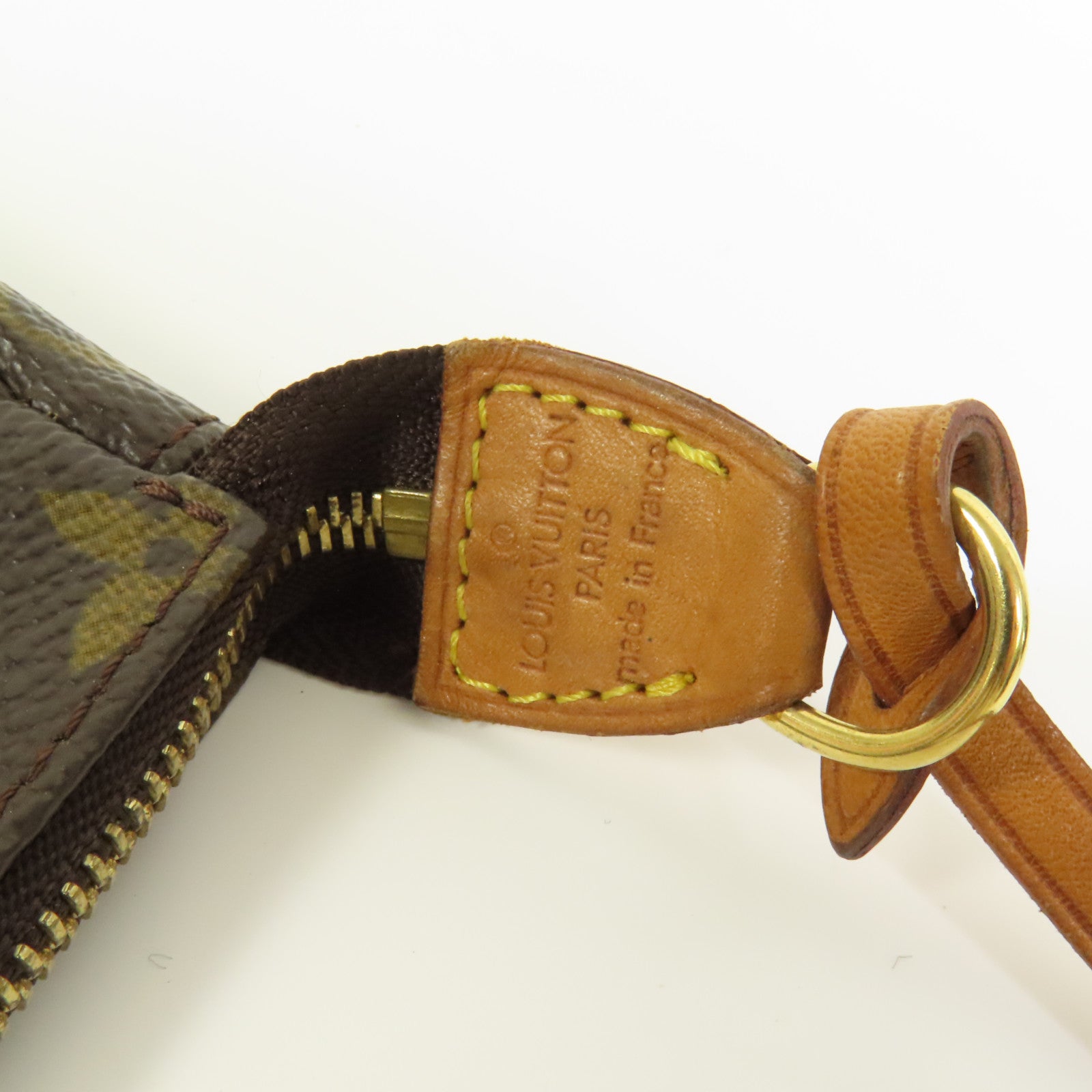LOUIS VUITTON Monogram Pochette Accessoires金扣手挽袋棕色
