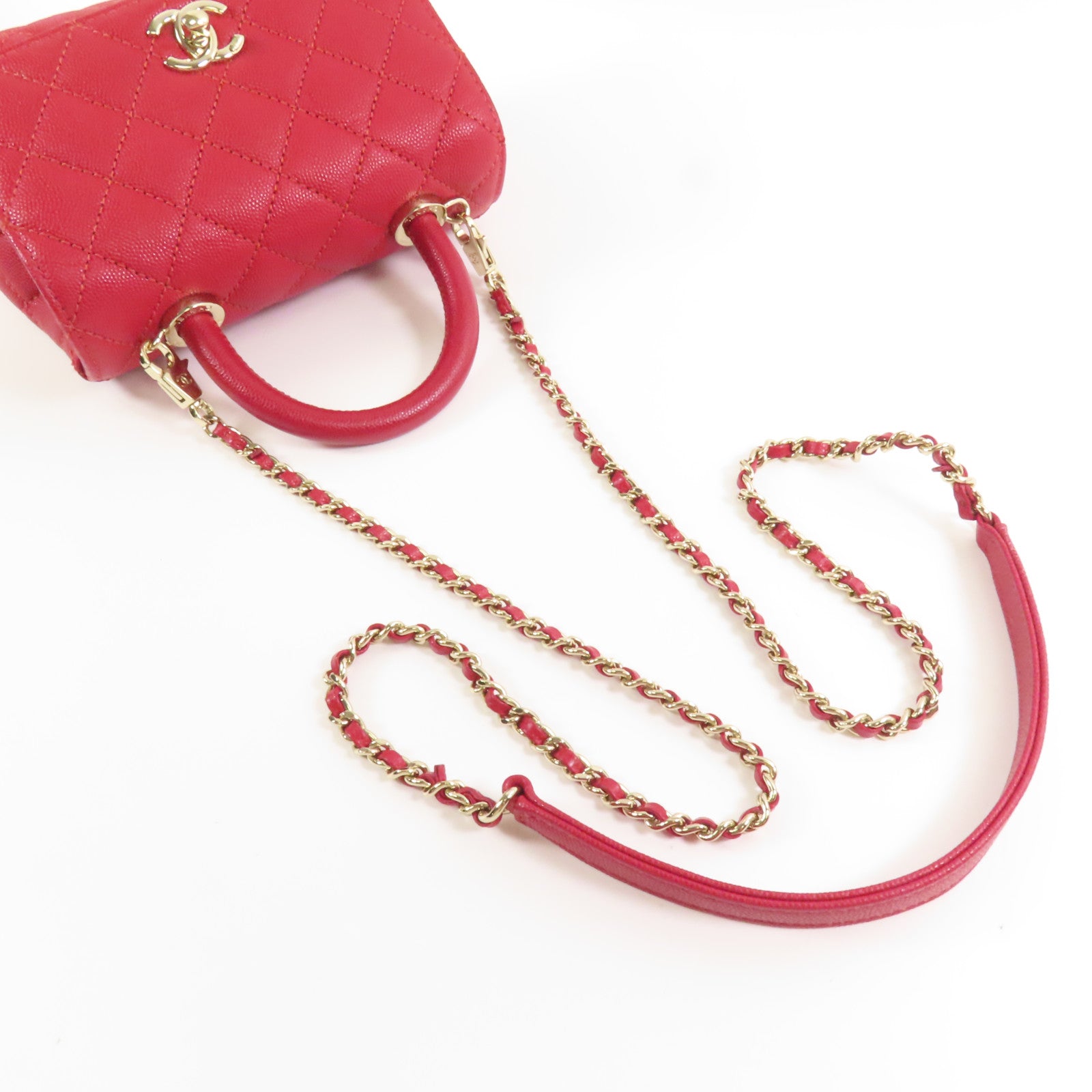 CHANEL 【激減優惠】牛皮皮革Mini Coco Handle金扣手挽肩背兩用袋