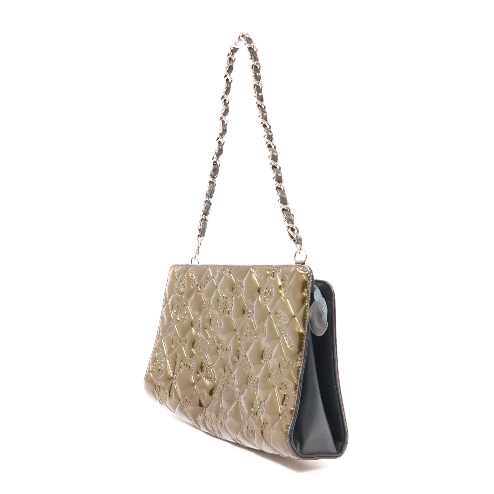 CHANEL 漆皮皮革Shoulder Bag銀扣肩背袋