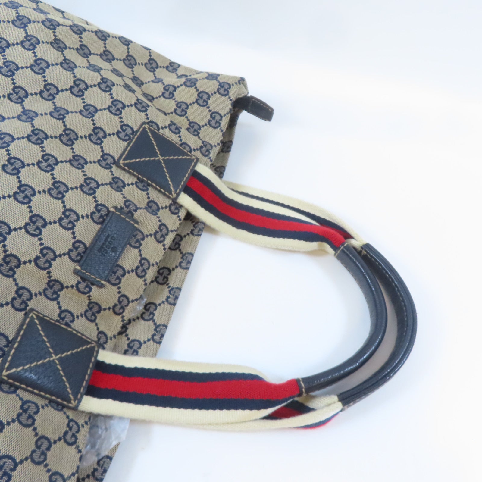 GUCCI 帆布Tote Bag銀扣手挽袋啡色/藍色