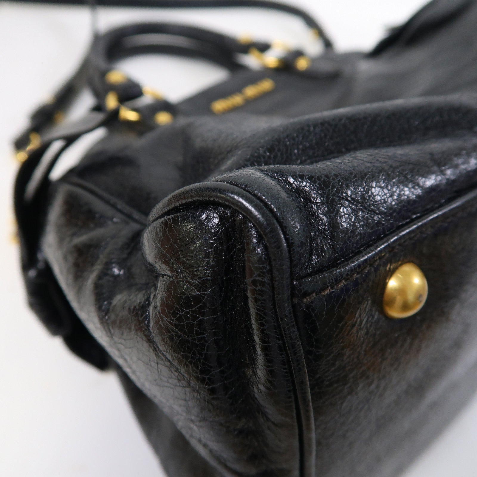 Miu Miu 牛皮皮革2 Way Shoulder金扣手挽肩背兩用袋黑色