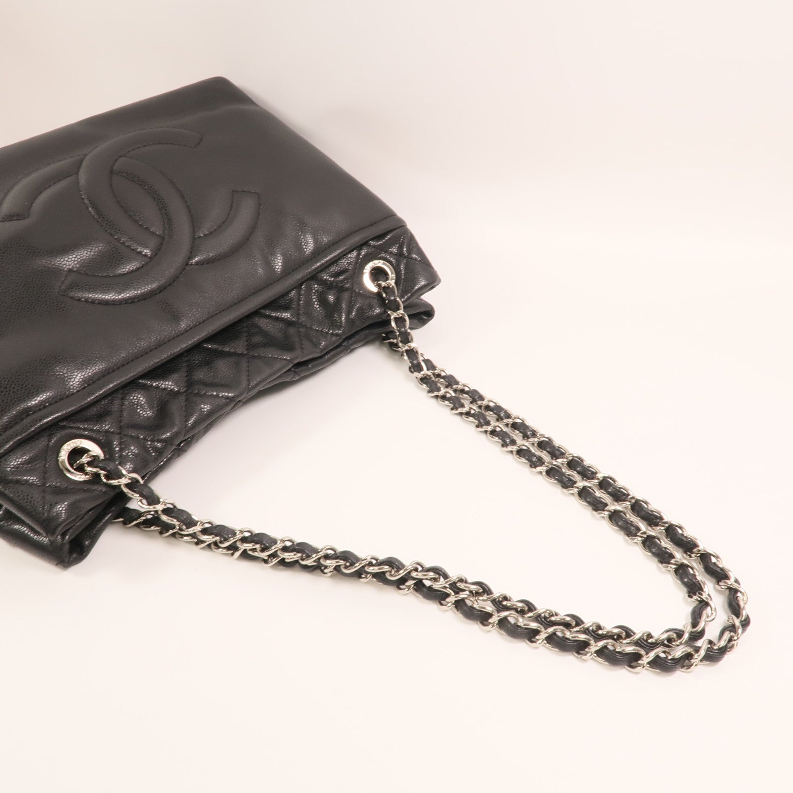 CHANEL 牛皮皮革Chain Shoulder Bag銀扣鏈帶肩背袋