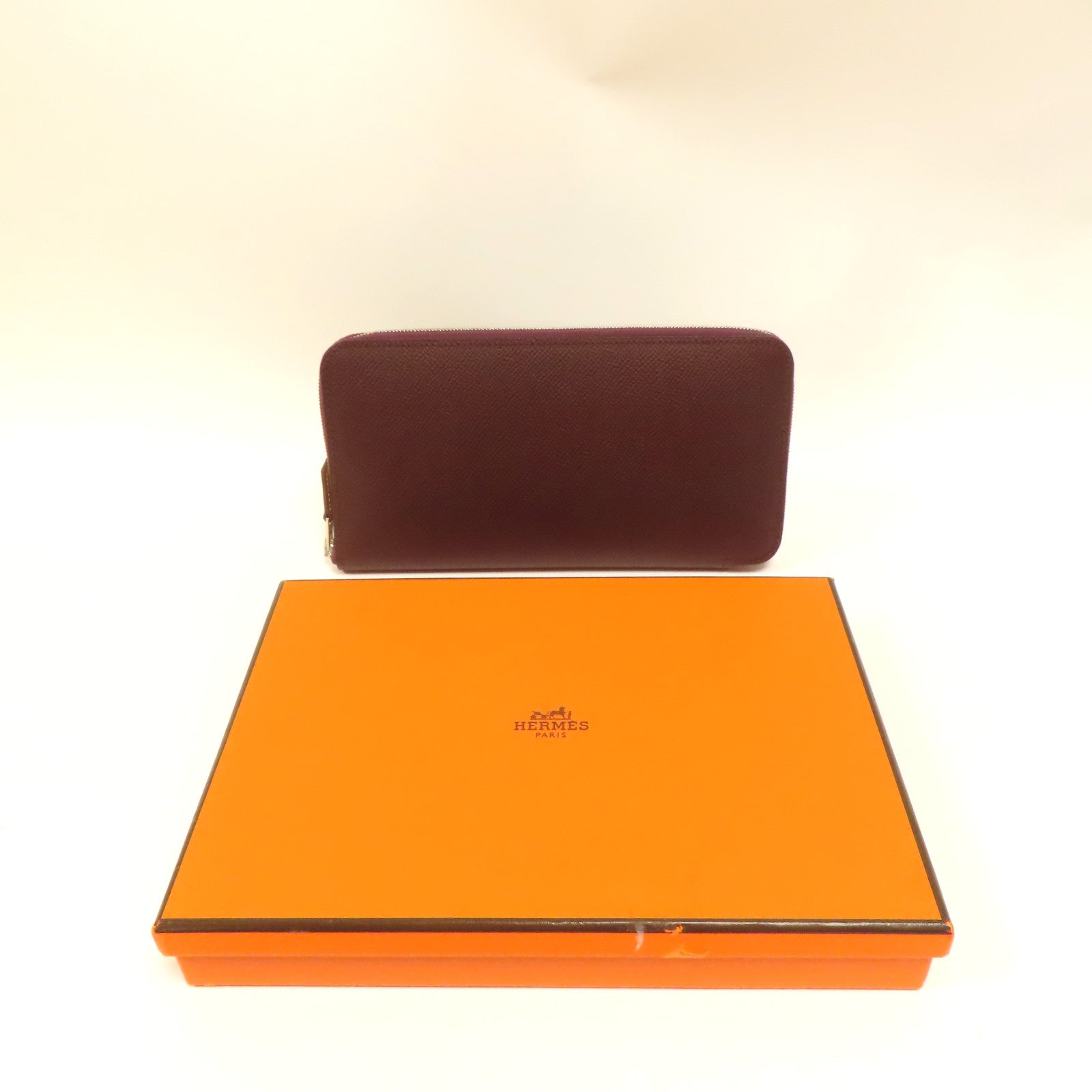 HERMES 【激減優惠】牛皮皮革Long Wallet銀扣長錢包酒紅色