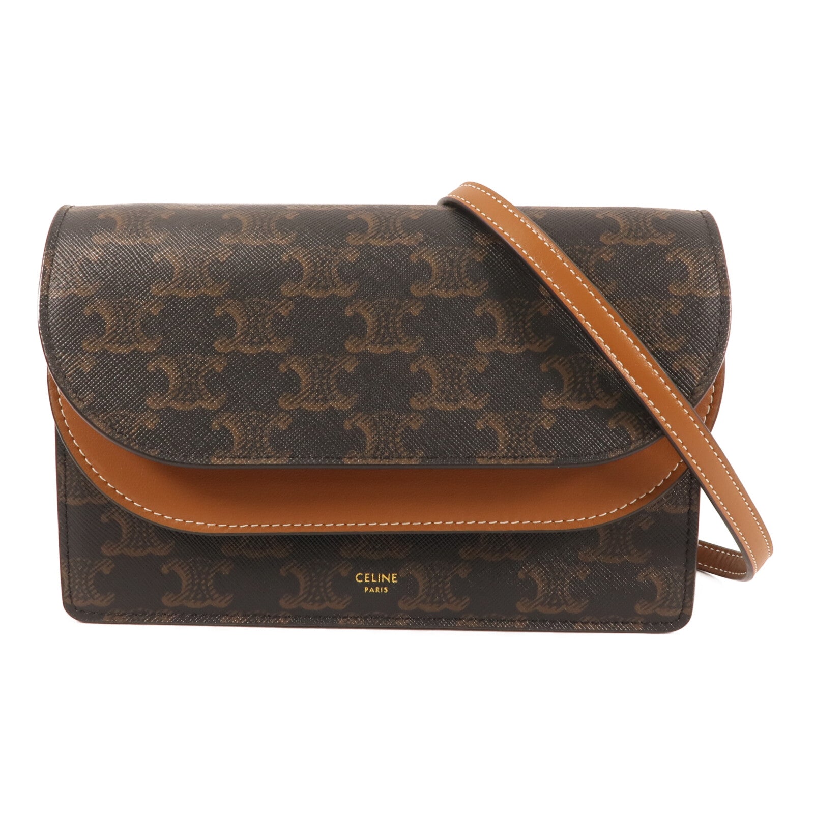 CELINE 塗層帆布Wallet On Strap金扣肩背袋