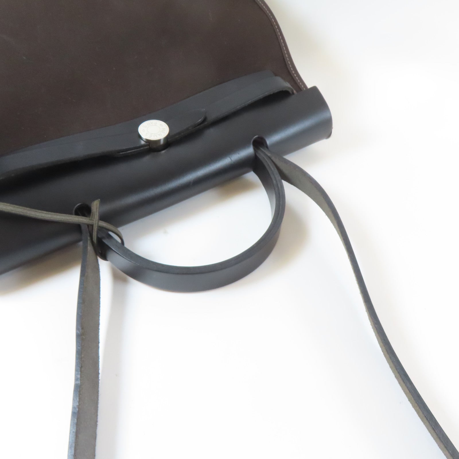 HERMES 【激減優惠】帆布Herbag PM銀扣手挽肩背兩用袋啡色