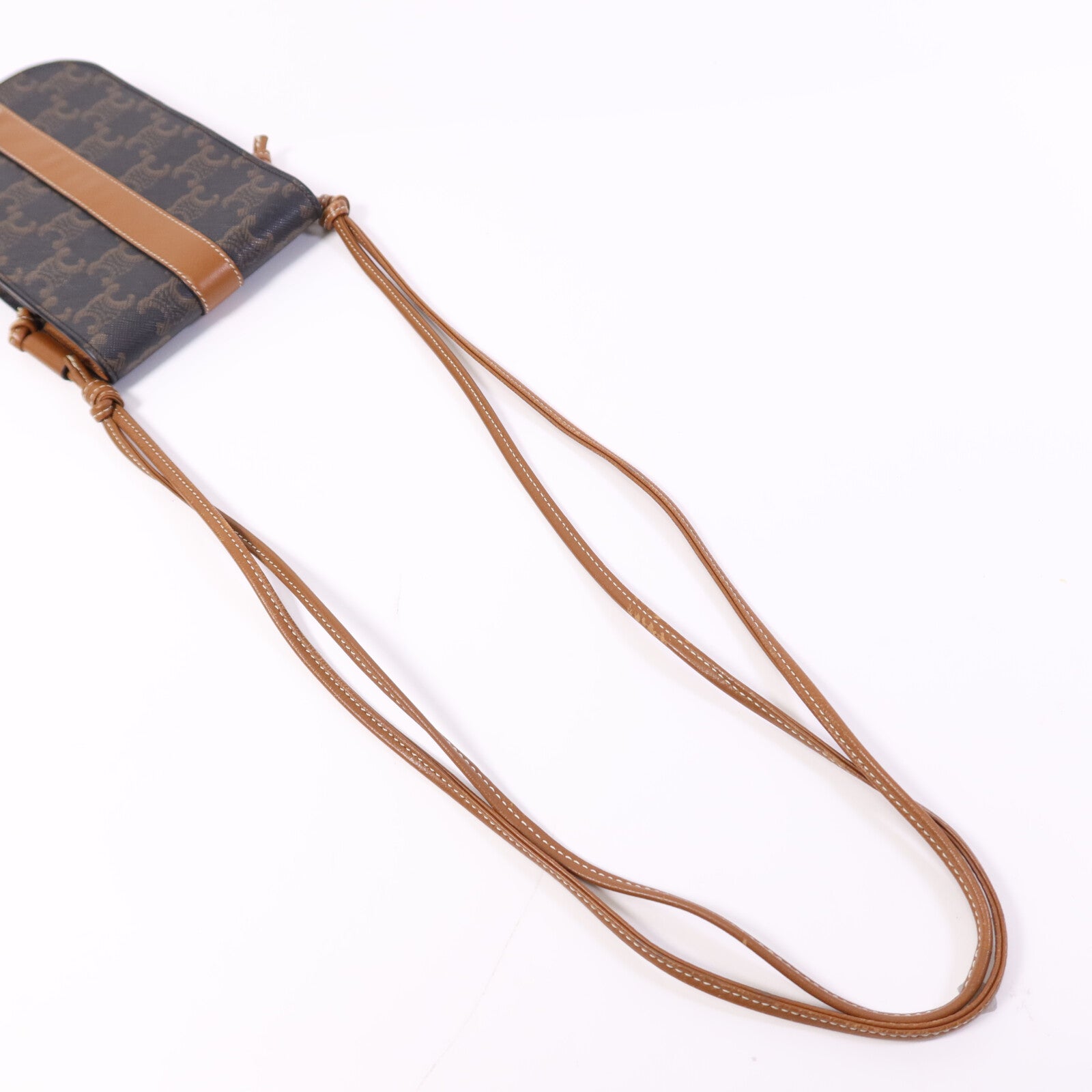 CELINE 塗層帆布Triomphe Phone Bag銀扣肩背手機袋