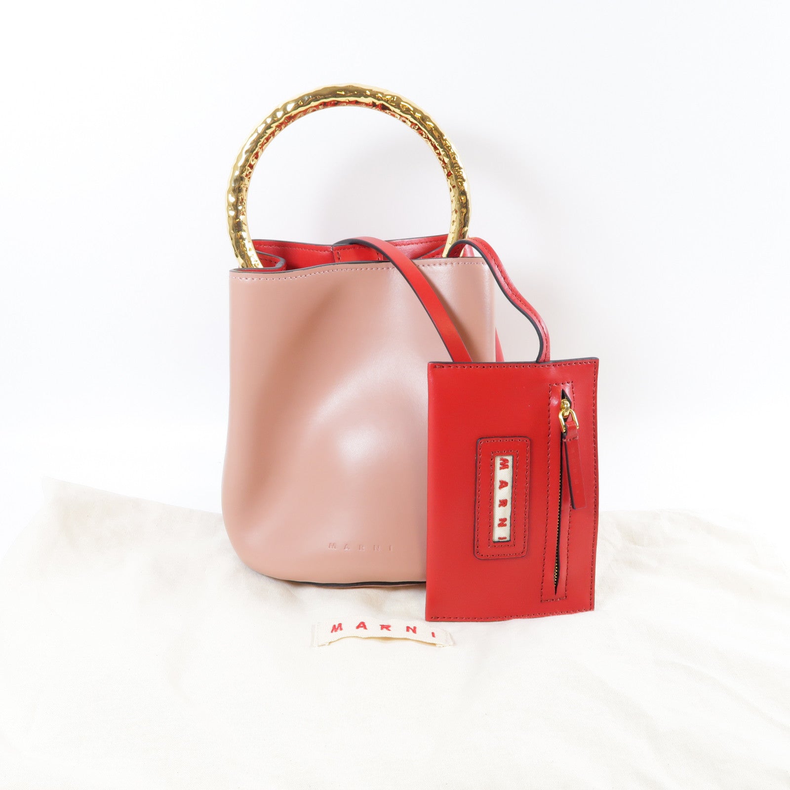SELECTION **【激減優惠】牛皮皮革2 Way Shoulder Bag金扣手挽肩背兩用袋粉紅色/紅色