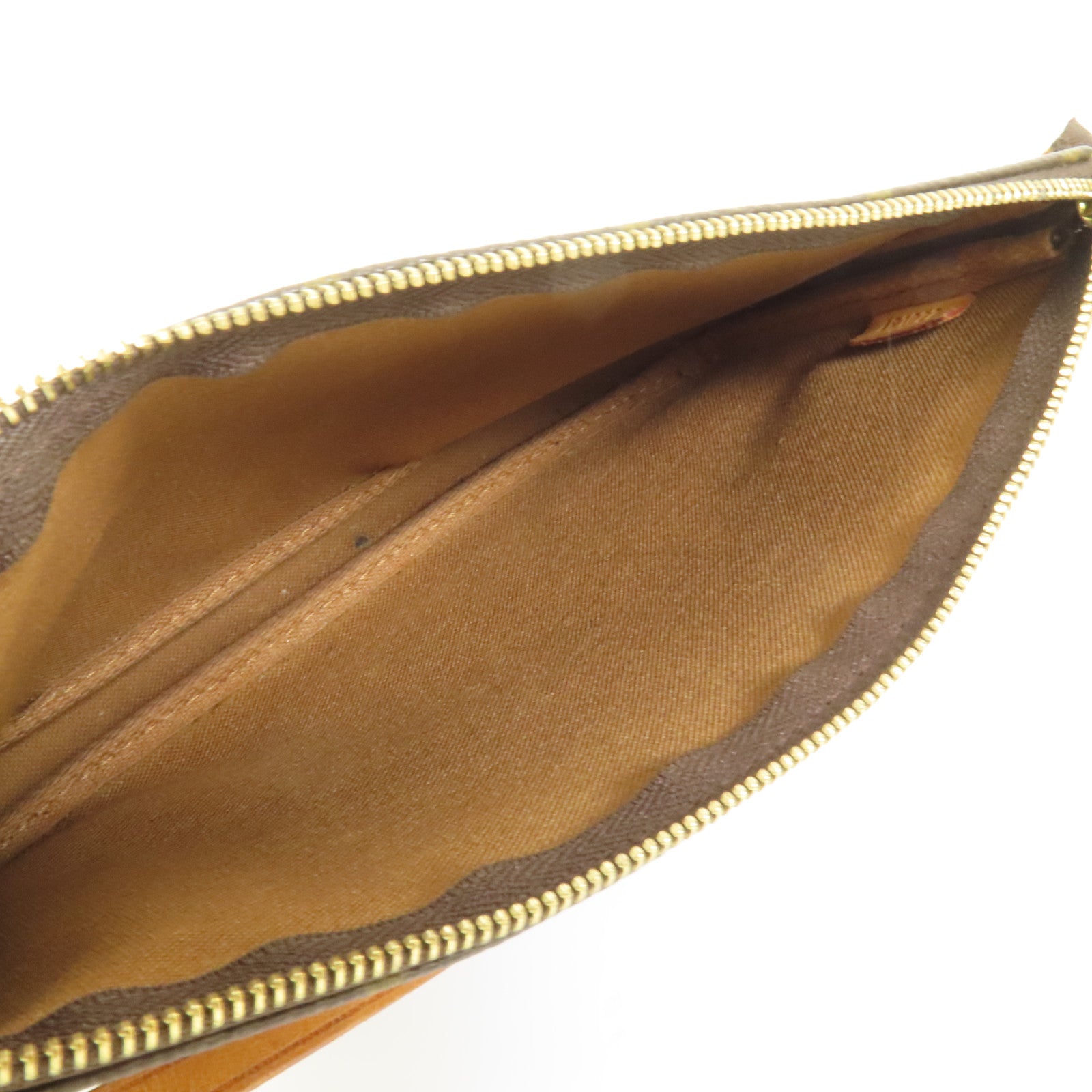 LOUIS VUITTON Monogram Pochette Accessoires金扣手挽袋棕色