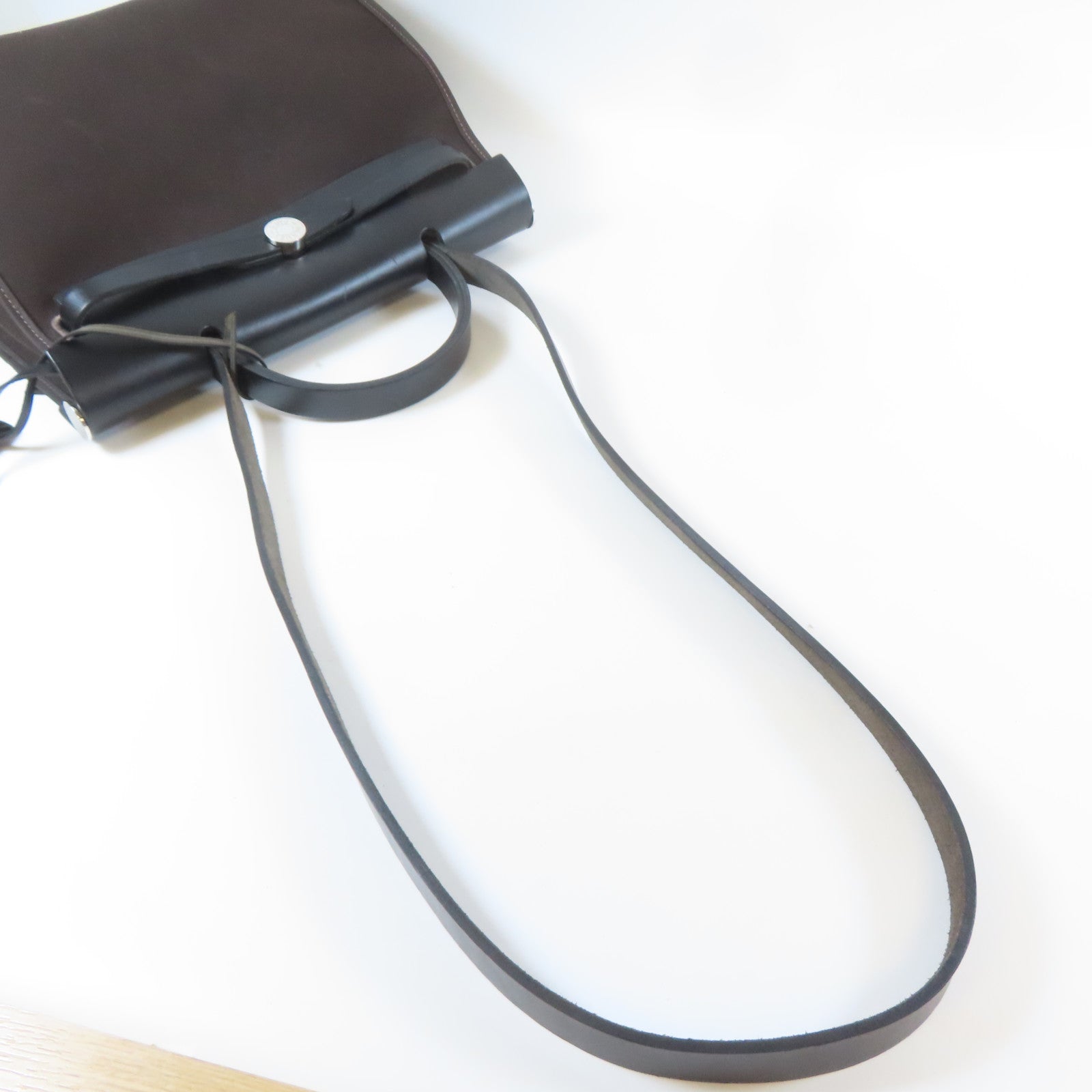 HERMES 【激減優惠】帆布Herbag PM銀扣手挽肩背兩用袋啡色