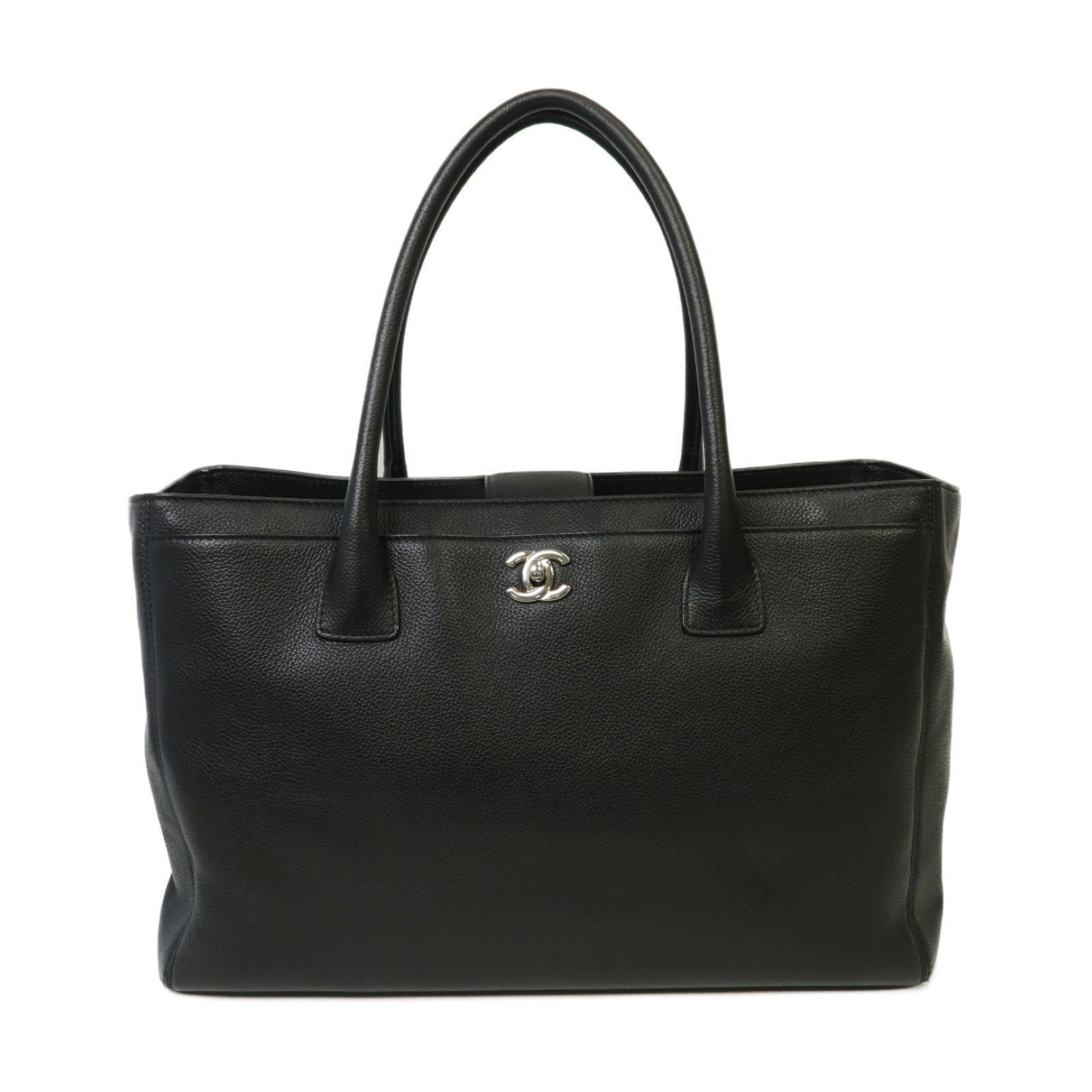 CHANEL 【激減優惠】牛皮皮革Executive Cerf Tote Bag銀扣手挽袋黑色