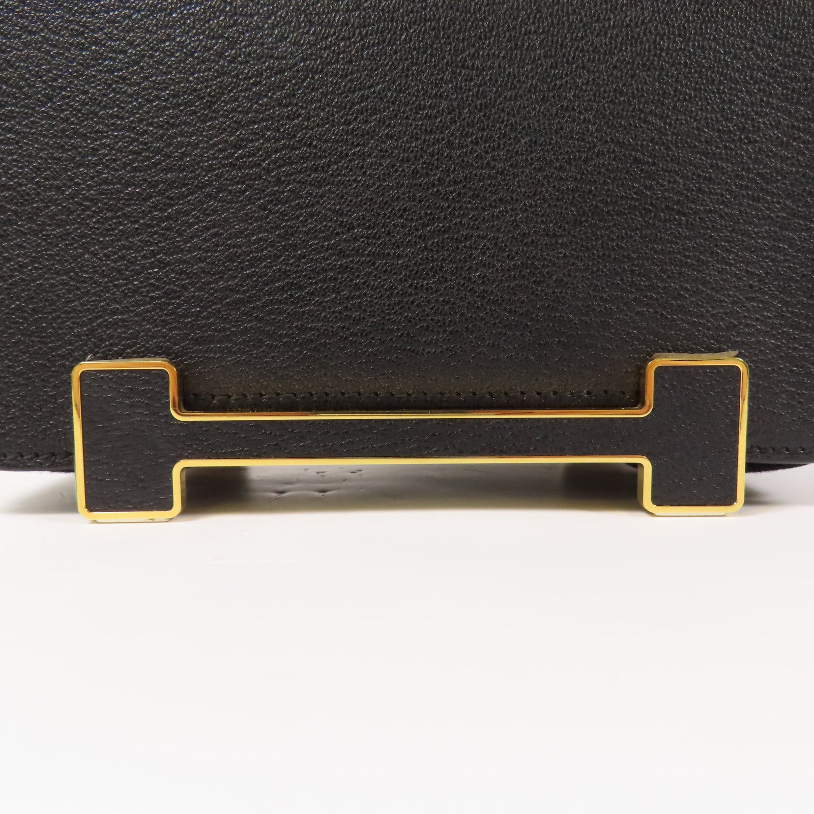 HERMES Chevre皮革金扣Geta肩背袋Noir
