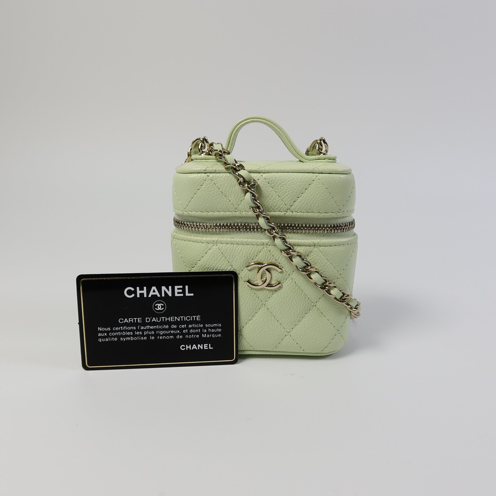 CHANEL 牛皮皮革Mini Vanity Case鏈帶肩背袋