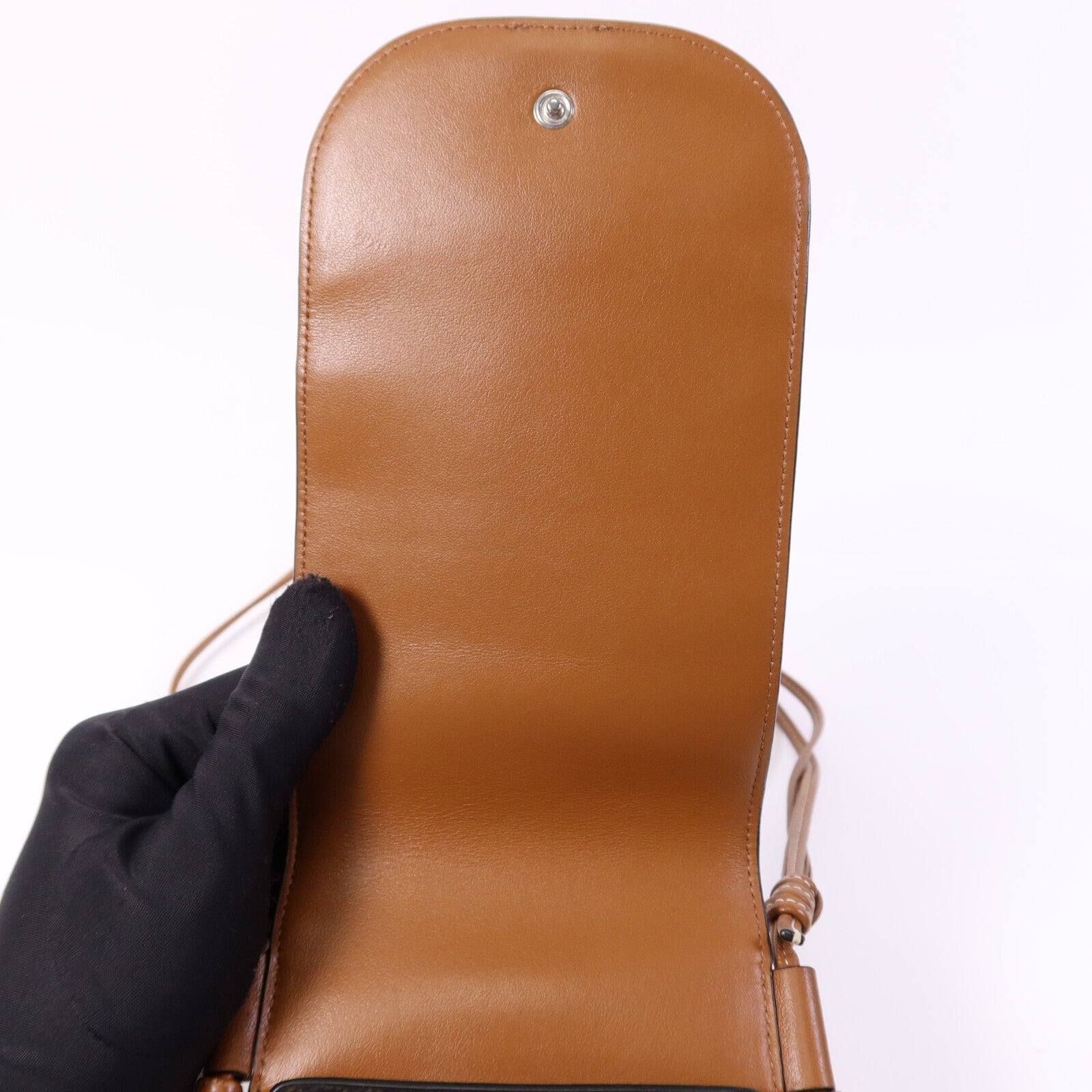 CELINE 塗層帆布Triomphe Phone Bag銀扣肩背手機袋