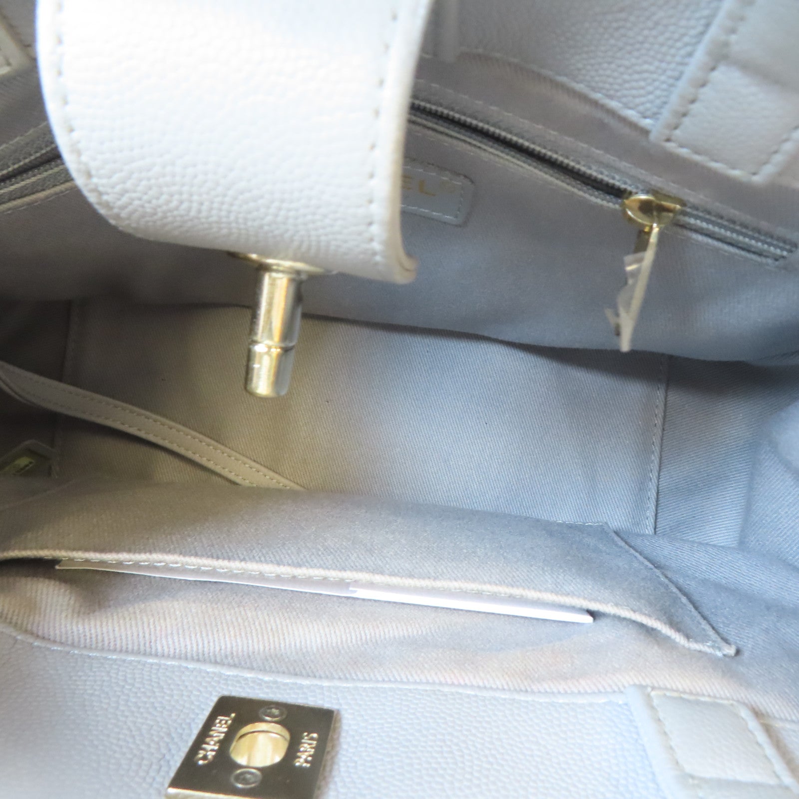 CHANEL 菱格牛皮皮革2 Way Shoulder金扣鏈帶手挽肩背兩用袋灰色