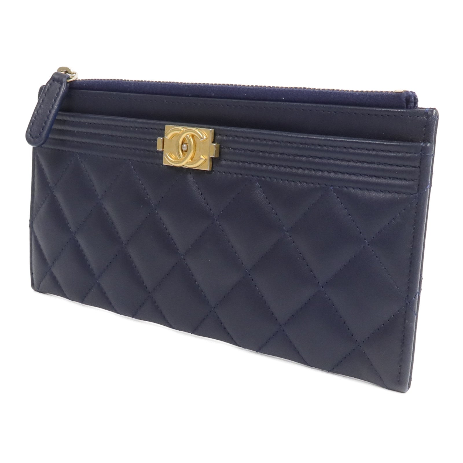 CHANEL 羊皮皮革Boy Zipper Long Wallet長錢包