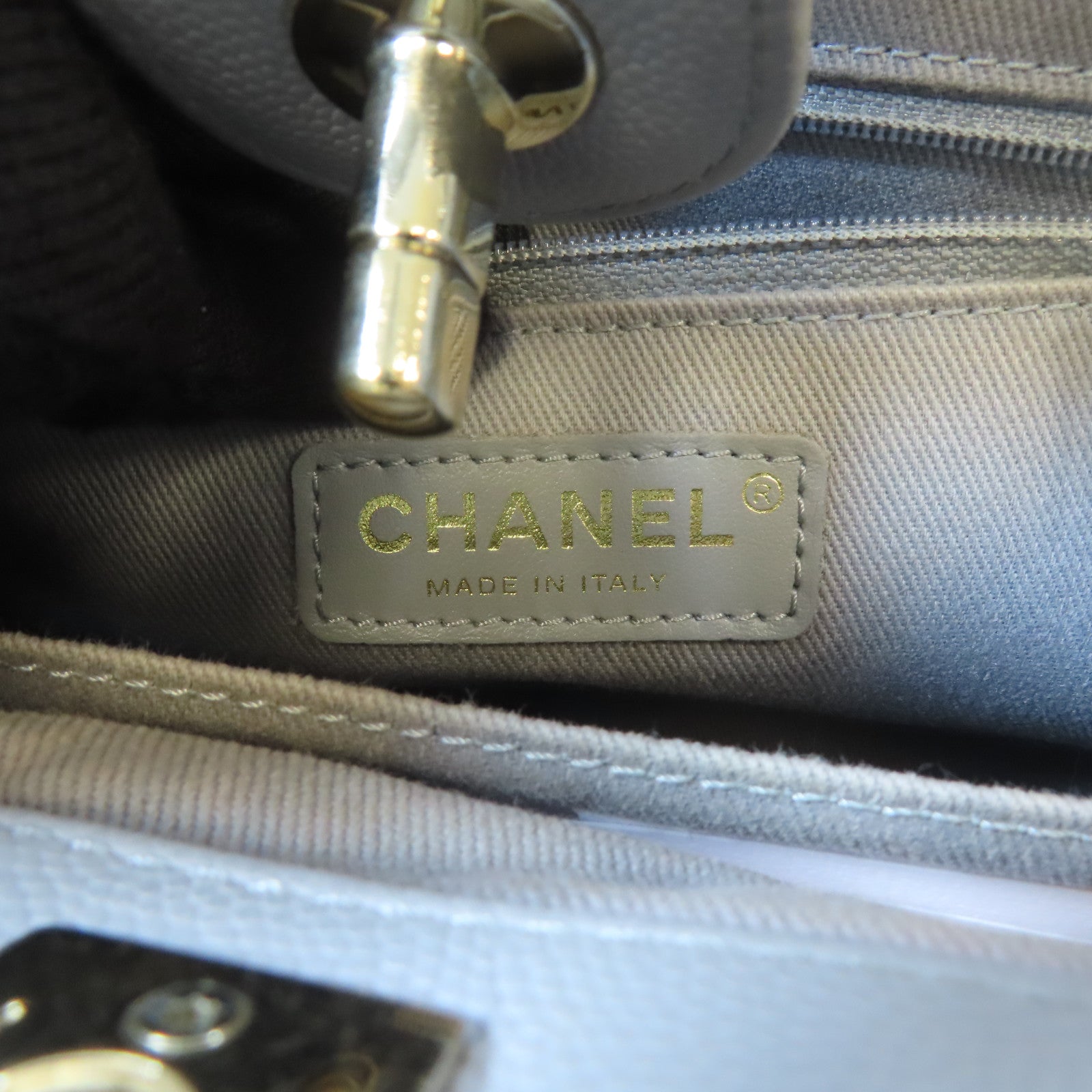 CHANEL 菱格牛皮皮革2 Way Shoulder金扣鏈帶手挽肩背兩用袋灰色
