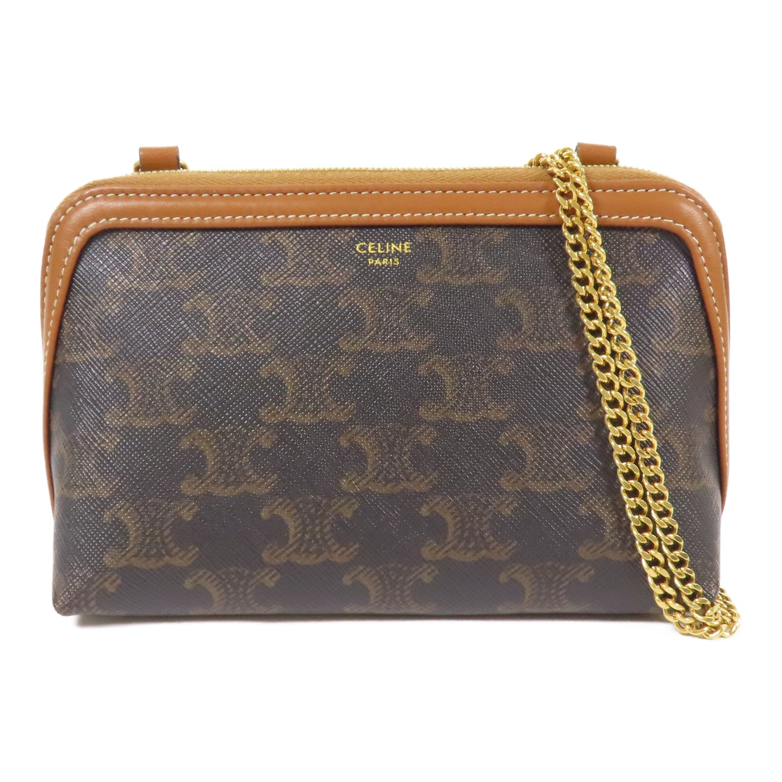 CELINE 塗層帆布Triomphe金扣鏈帶肩背袋