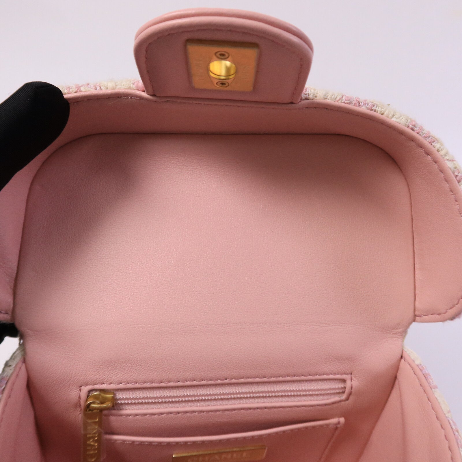 CHANEL 羊皮皮革/粗花呢Vanity Case鏈帶手挽肩背兩用袋