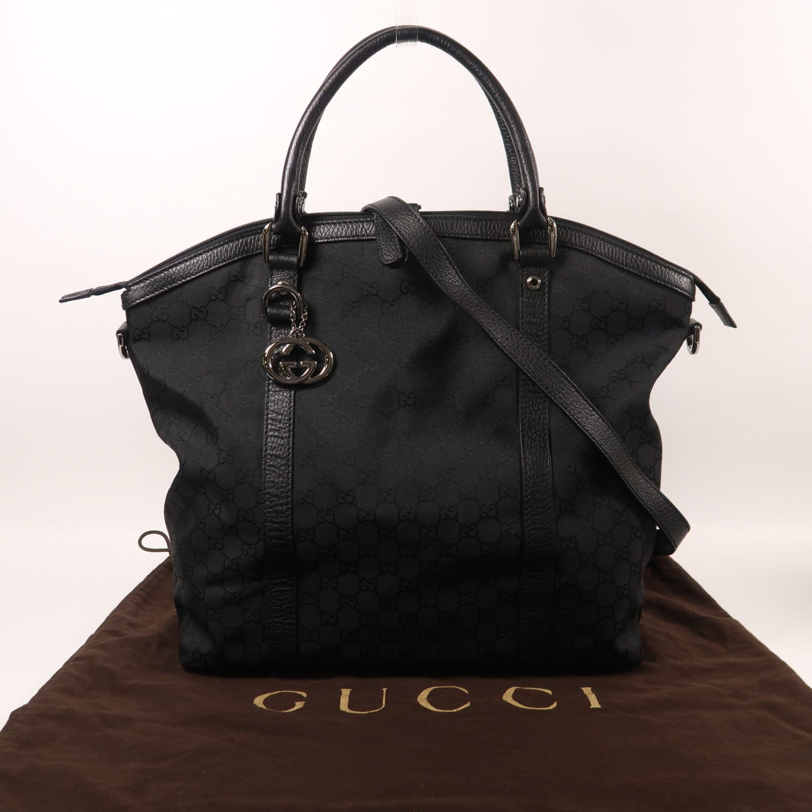 GUCCI 帆布2 Way Shoulder銀扣手挽肩背兩用袋