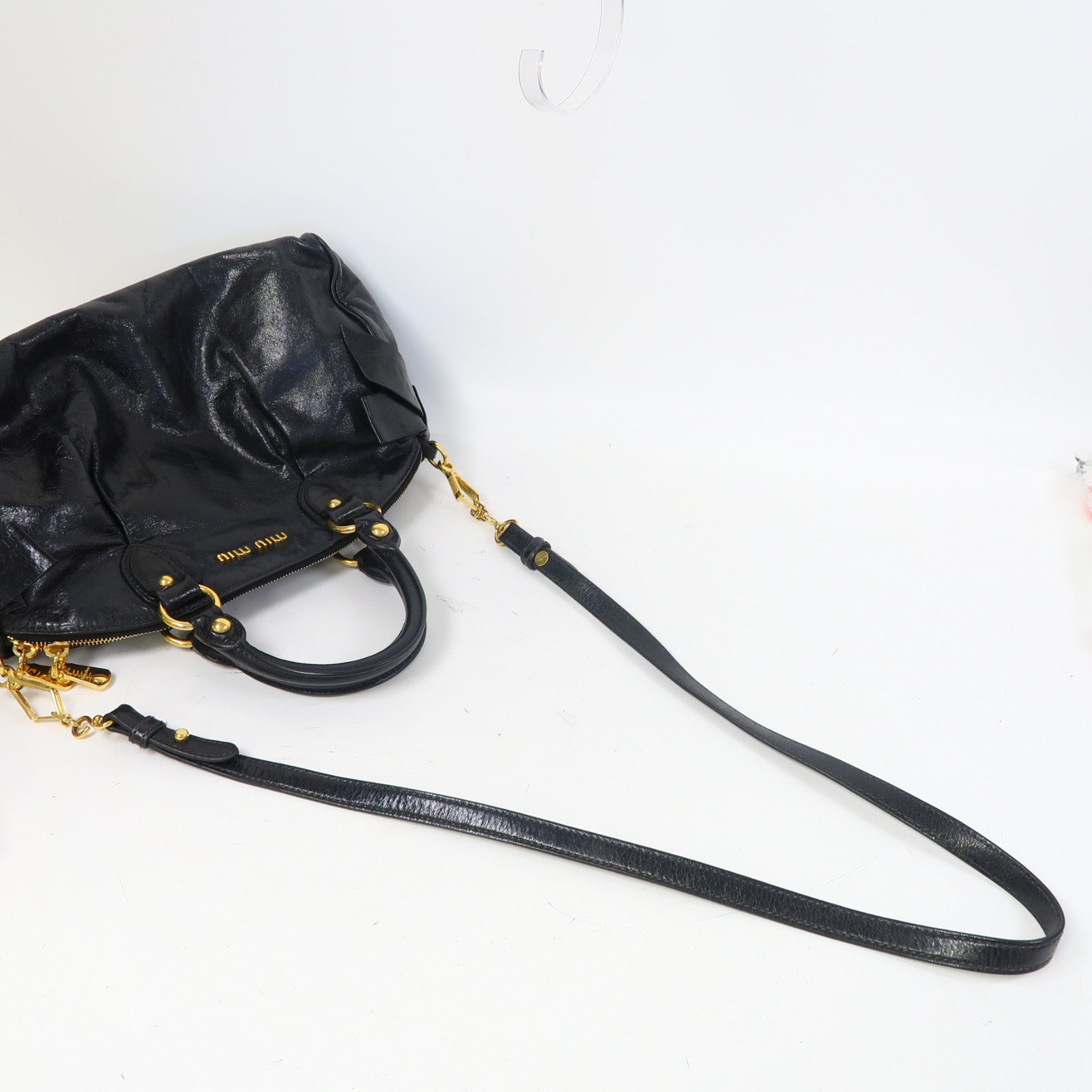 Miu Miu 牛皮皮革2 Way Shoulder金扣手挽肩背兩用袋黑色