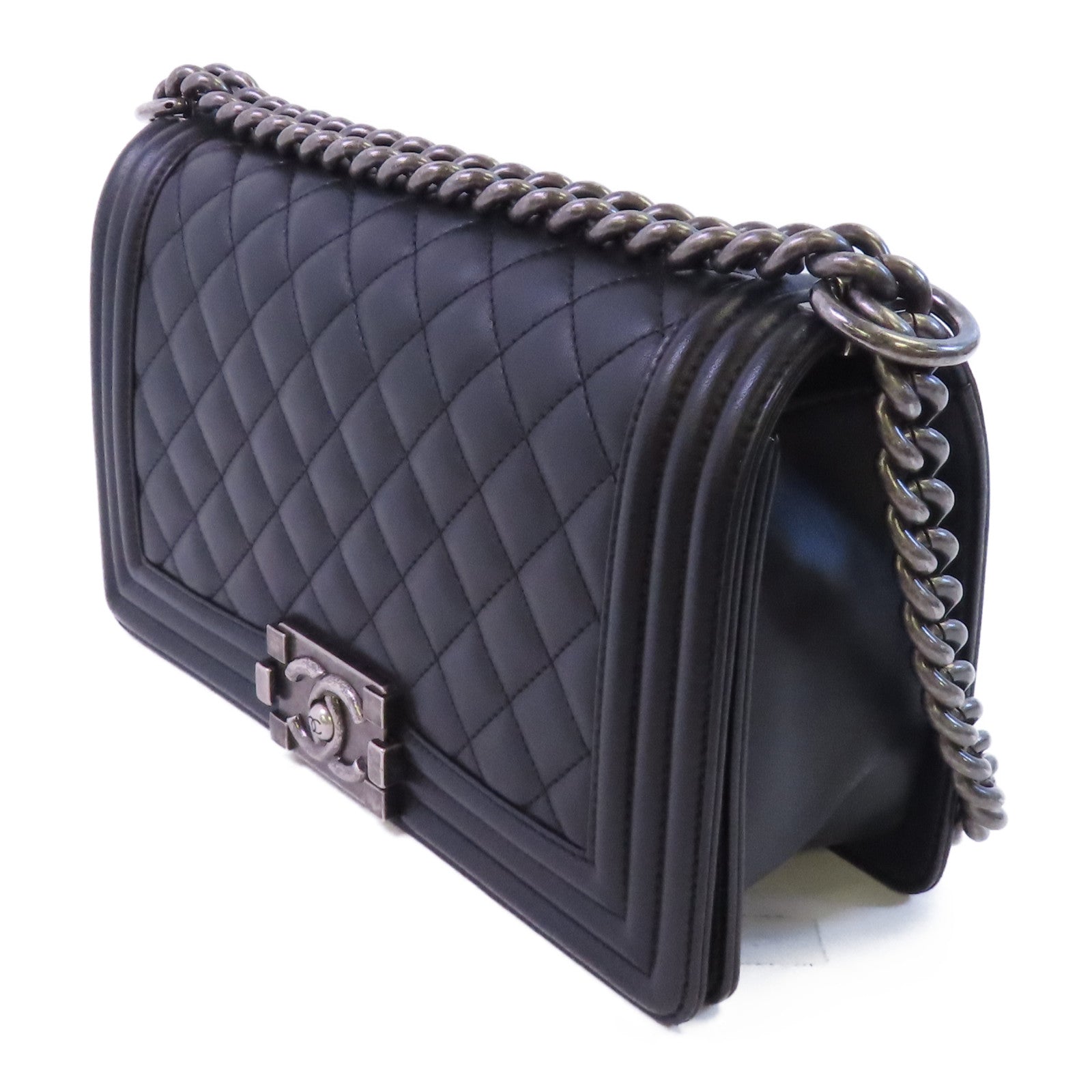 CHANEL 羊皮皮革Boy Chanel 25銀扣鏈帶肩背袋