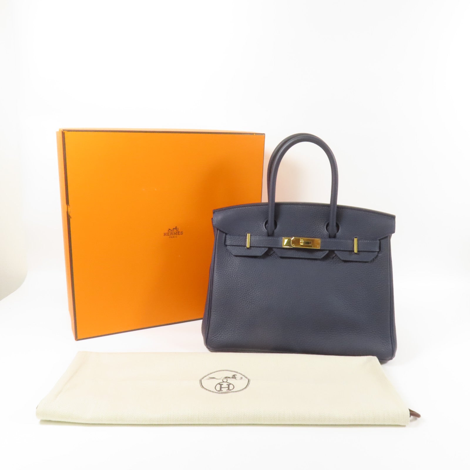 HERMES Togo皮革Birkin 30金扣手挽袋Bleu Nuit