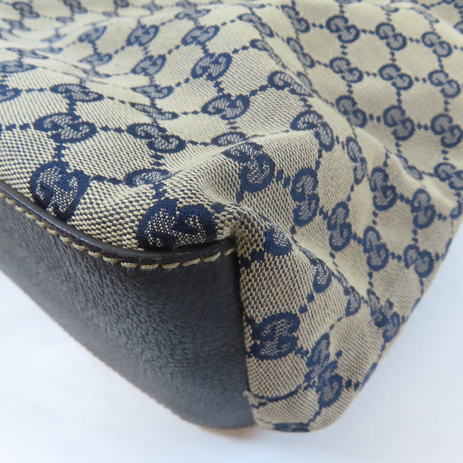 GUCCI 帆布Tote Bag銀扣手挽袋啡色/藍色