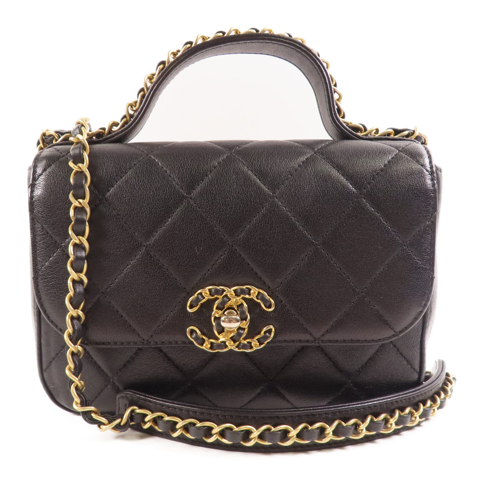 CHANEL 牛皮皮革Shoulder Bag金扣手挽肩背兩用袋