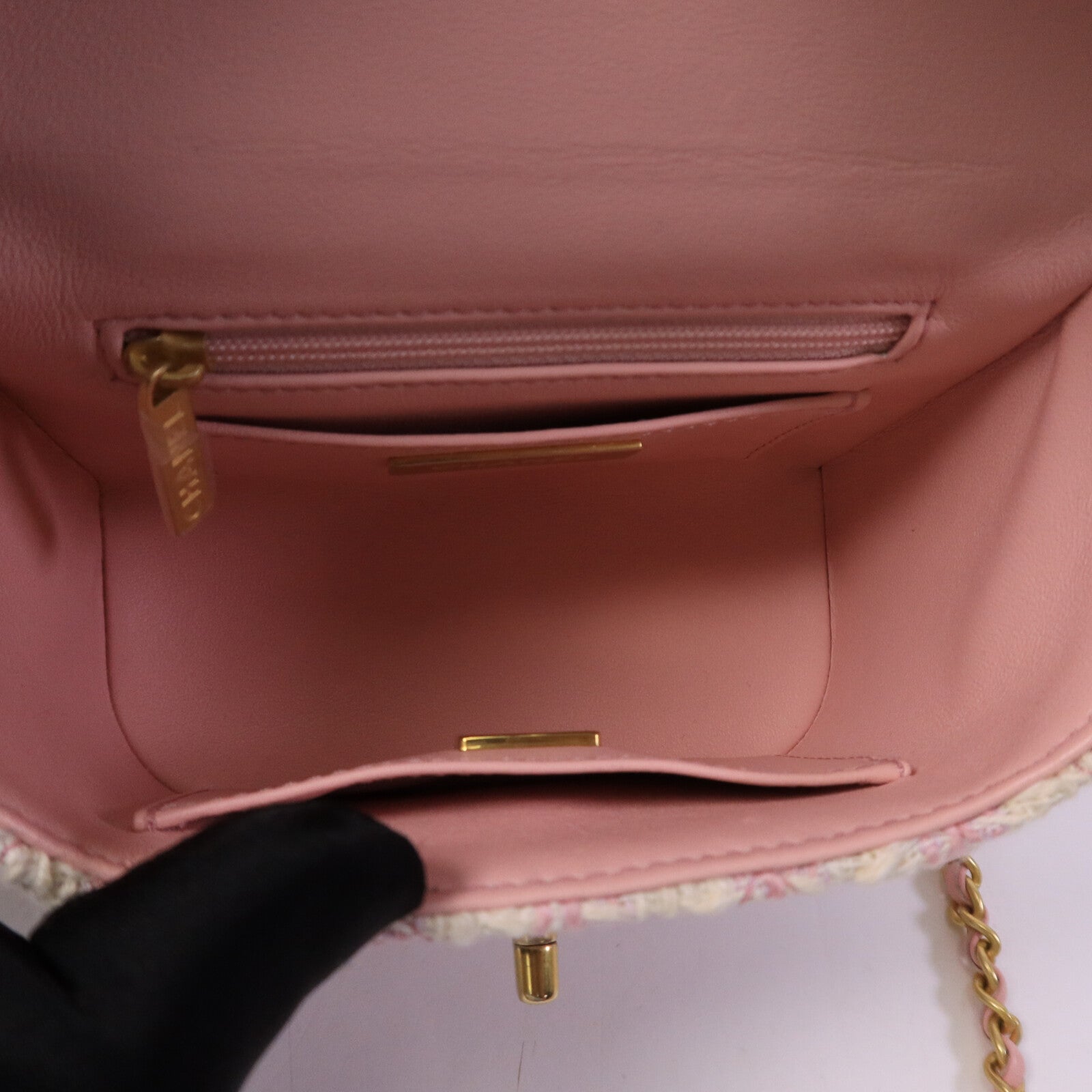 CHANEL 羊皮皮革/粗花呢Vanity Case鏈帶手挽肩背兩用袋