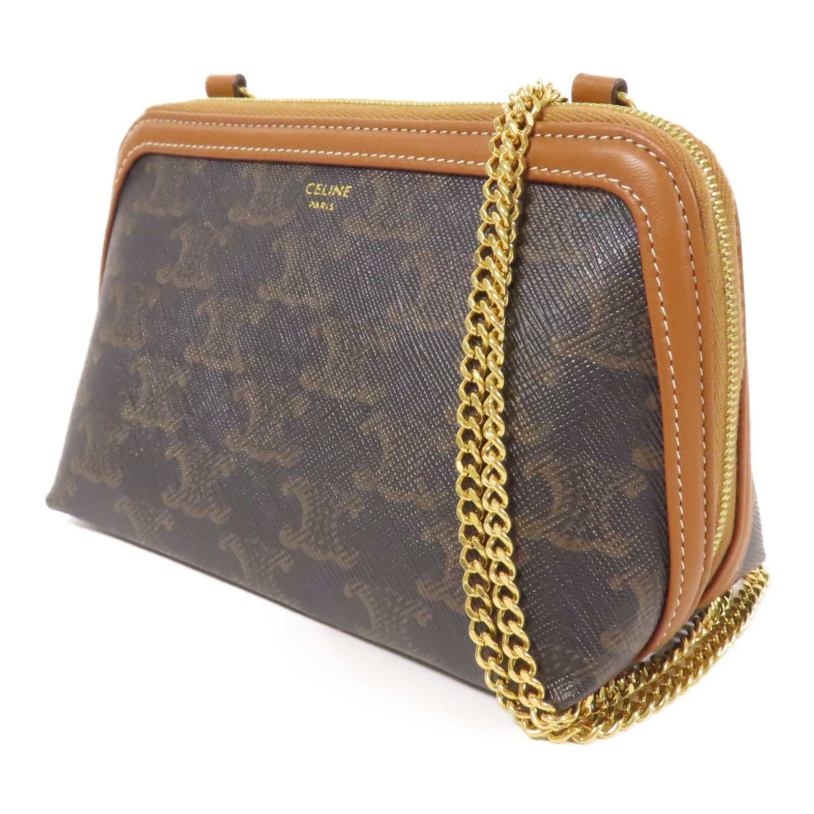 CELINE 塗層帆布Triomphe金扣鏈帶肩背袋