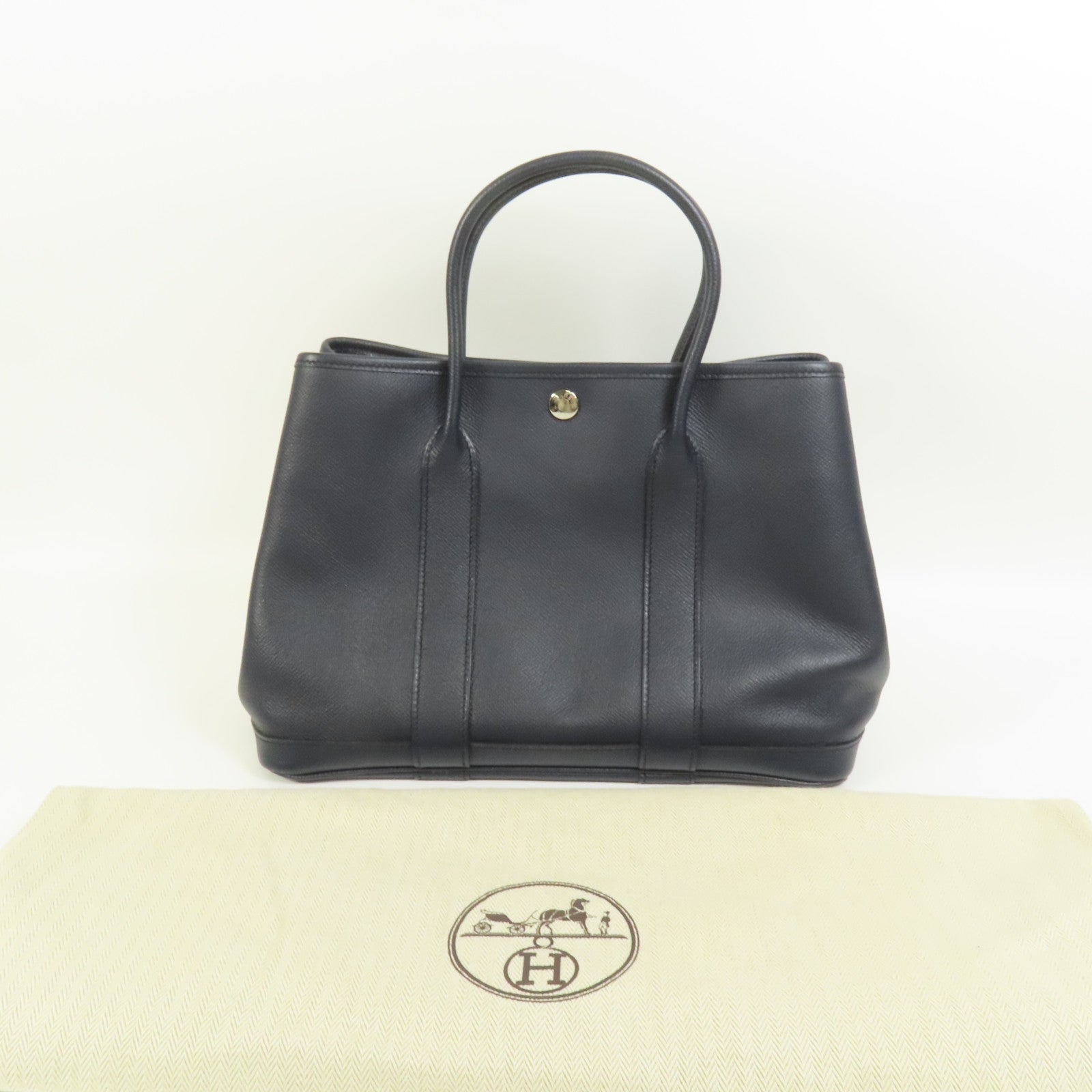 HERMES Epsom皮革Garden Party TPM銀扣手挽袋Bleu Indigo