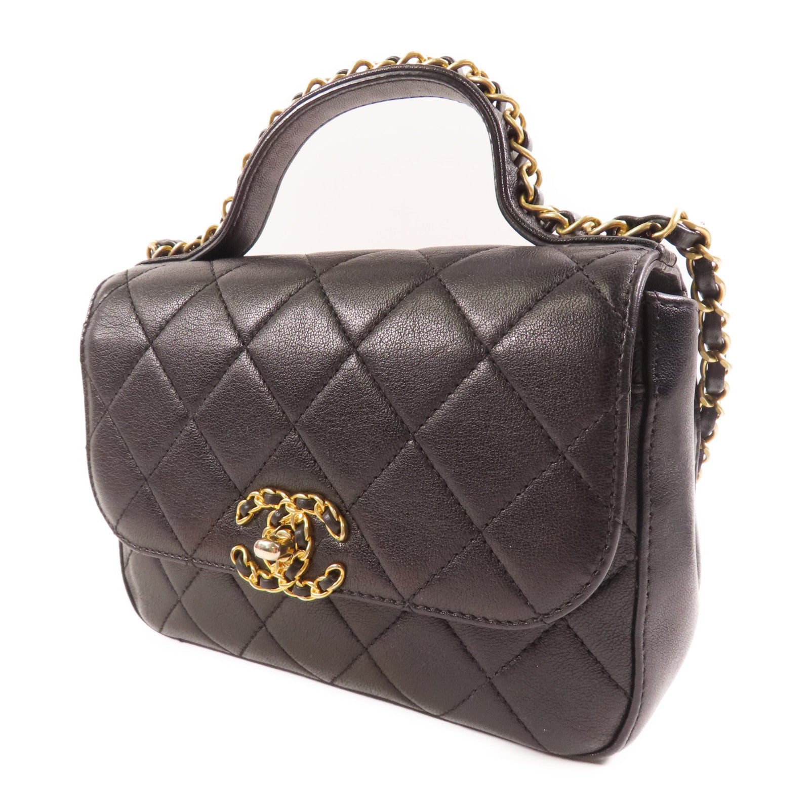 CHANEL 牛皮皮革Shoulder Bag金扣手挽肩背兩用袋