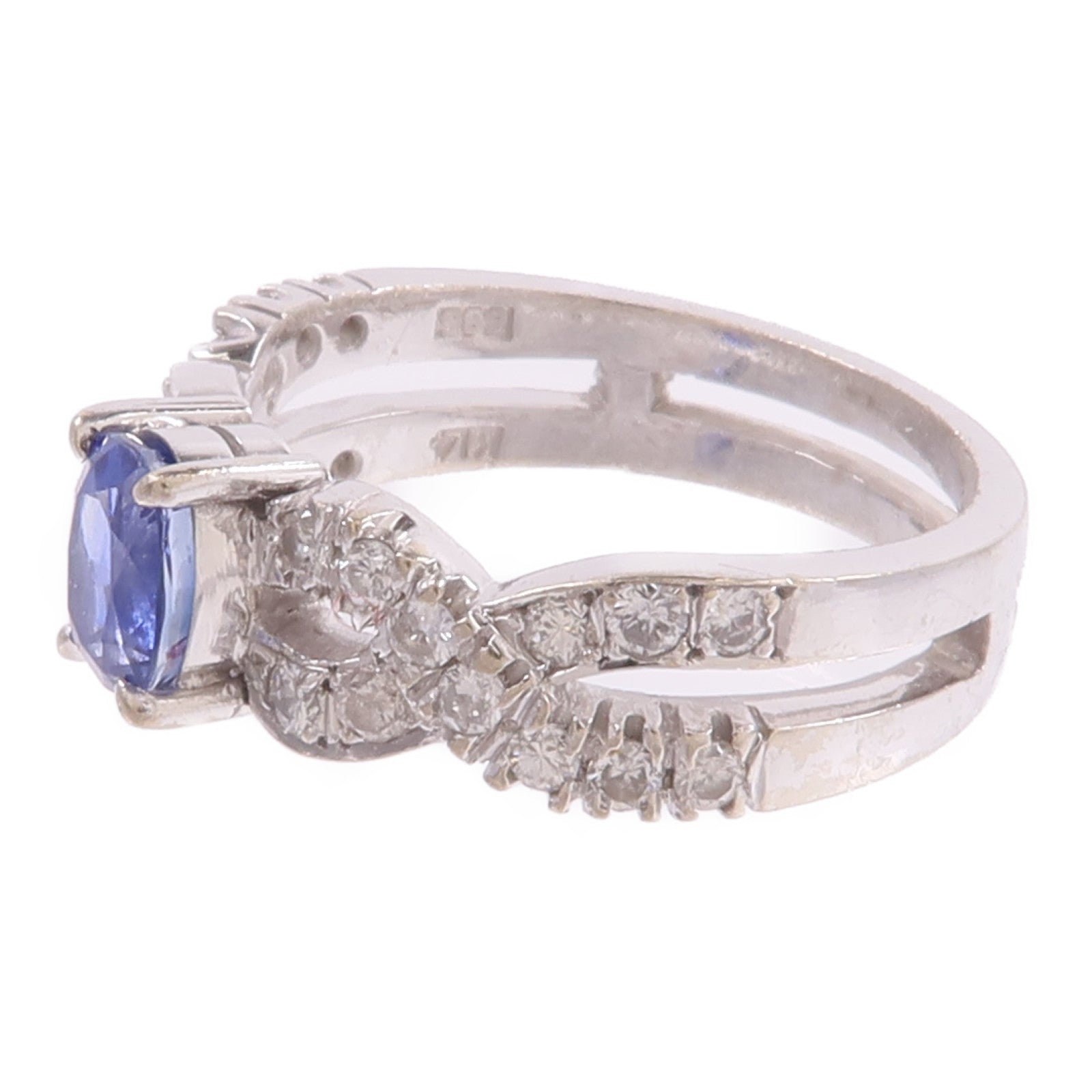 JEWELRY 14K白金Sapphire Diamond Ring藍寶石/鑽石戒指