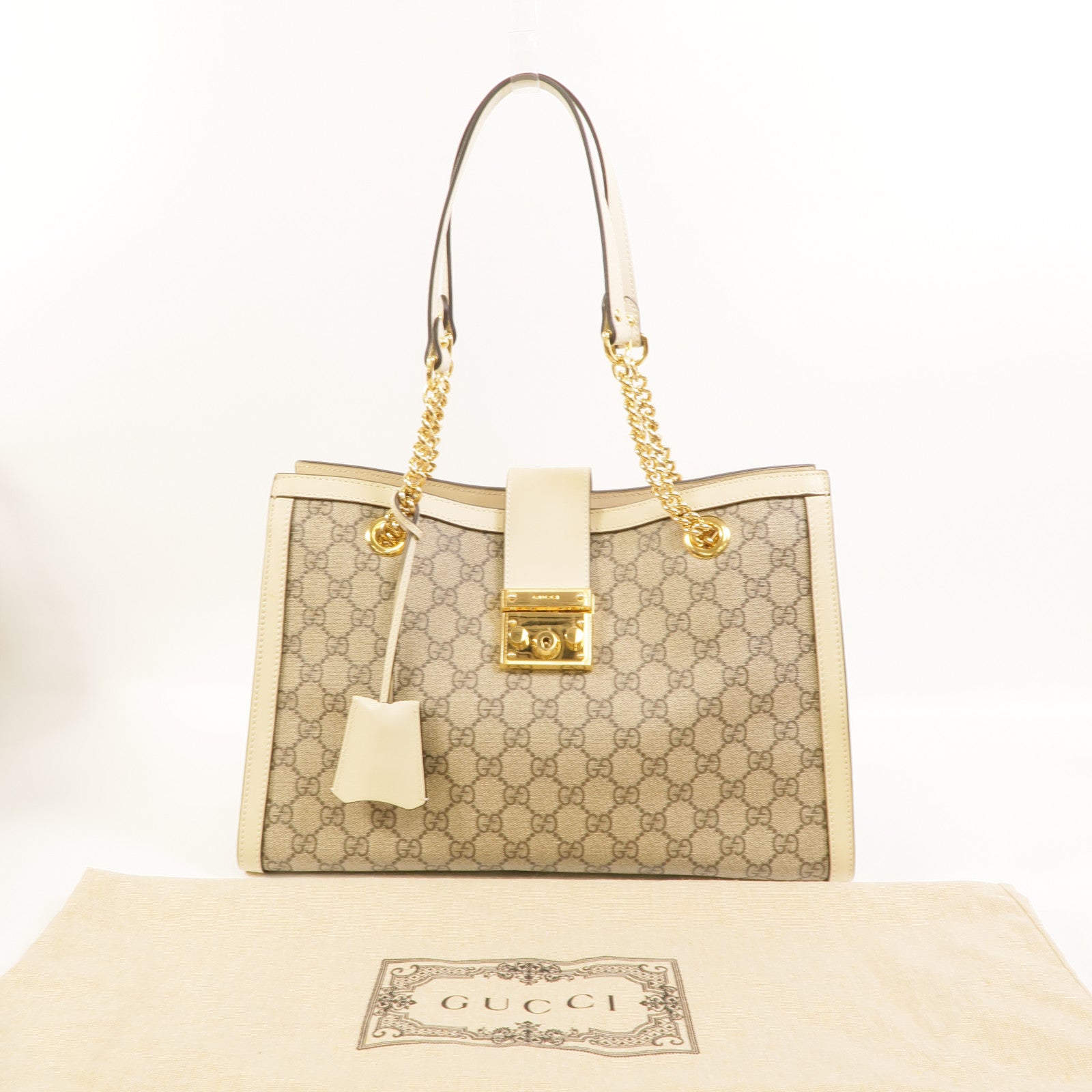 GUCCI 塗層帆布Padlock GG金扣肩背袋