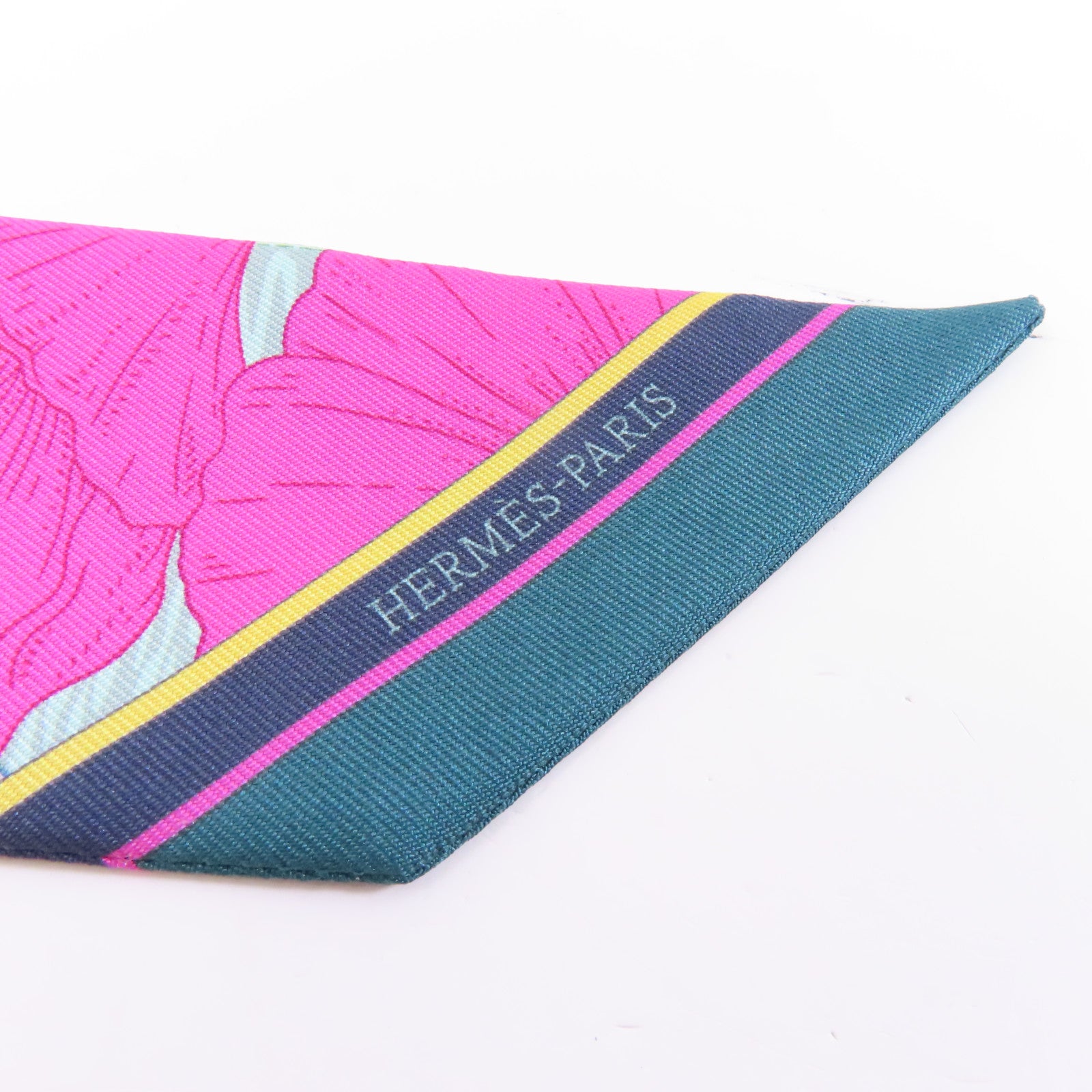 HERMES 絲質Twilly絲巾黑色/粉紅色/彩色