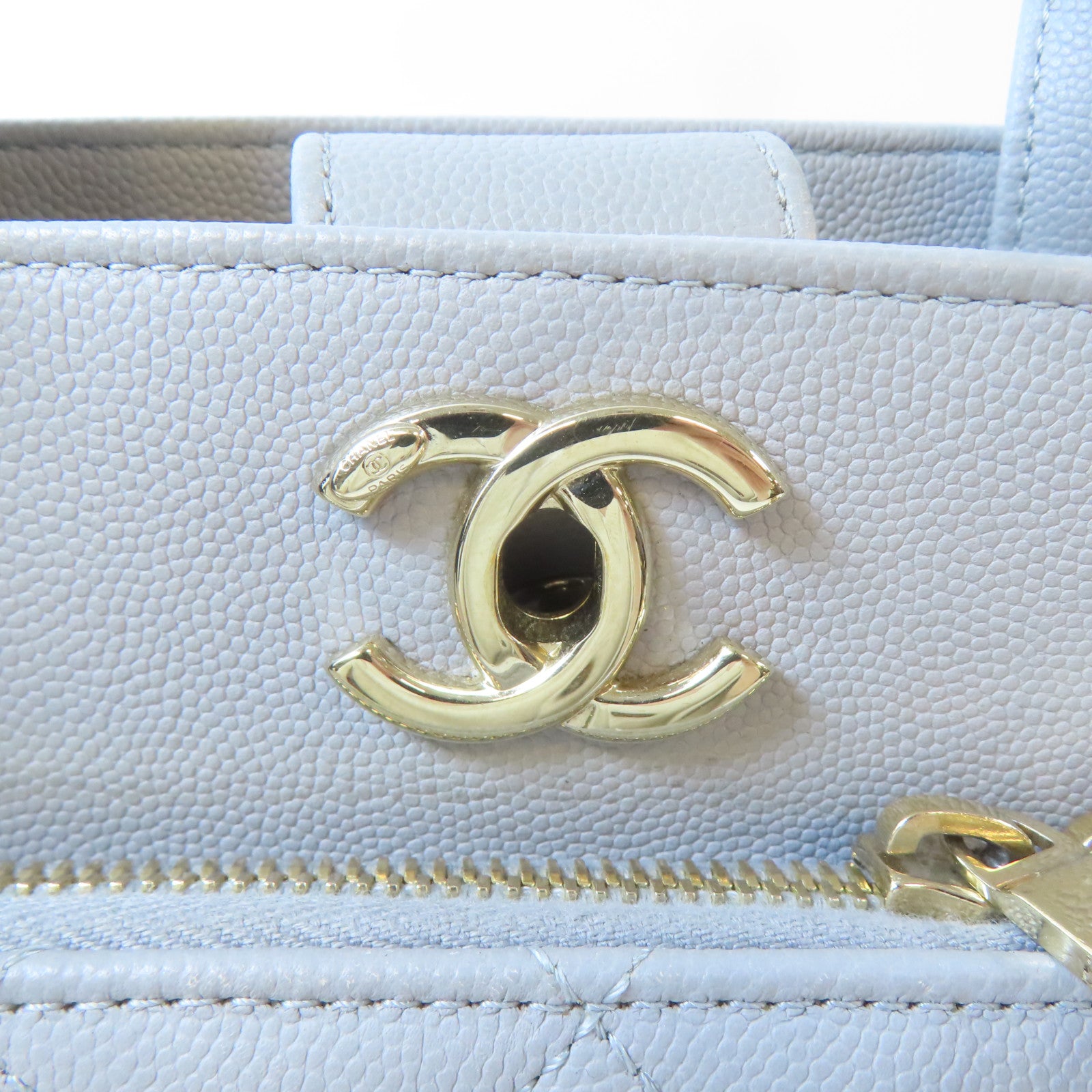 CHANEL 菱格牛皮皮革2 Way Shoulder金扣鏈帶手挽肩背兩用袋灰色